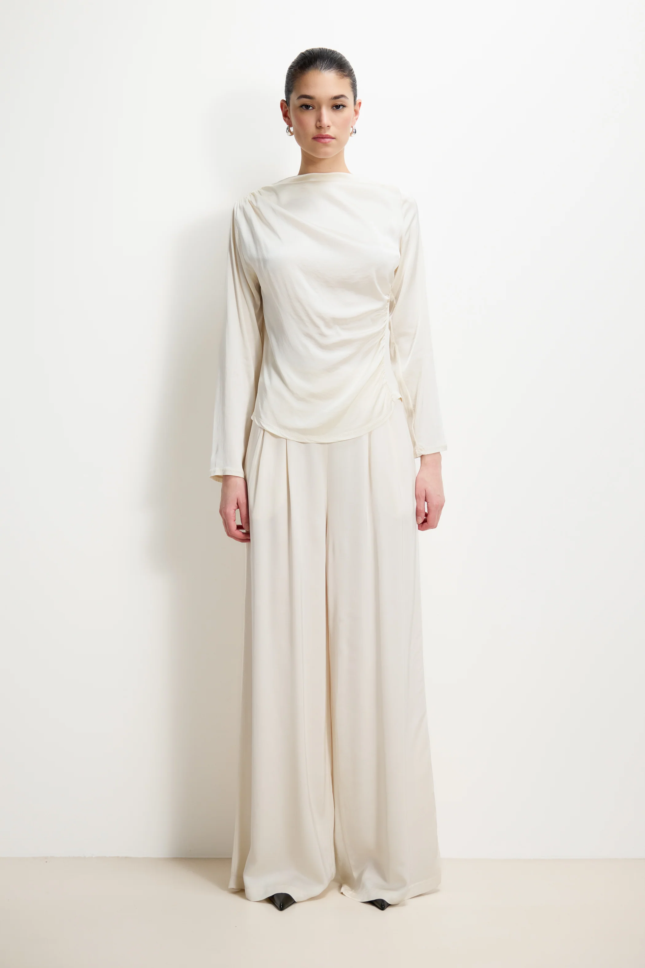 Claudia Elastic Waist Satin Trousers | Ivory - Image 4