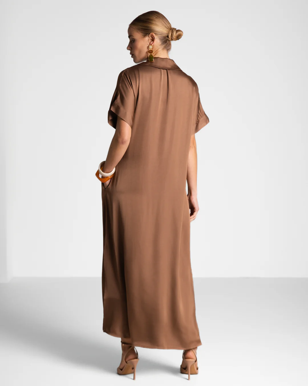 Cleo Satin Kaftan Dress | Maple - Image 3