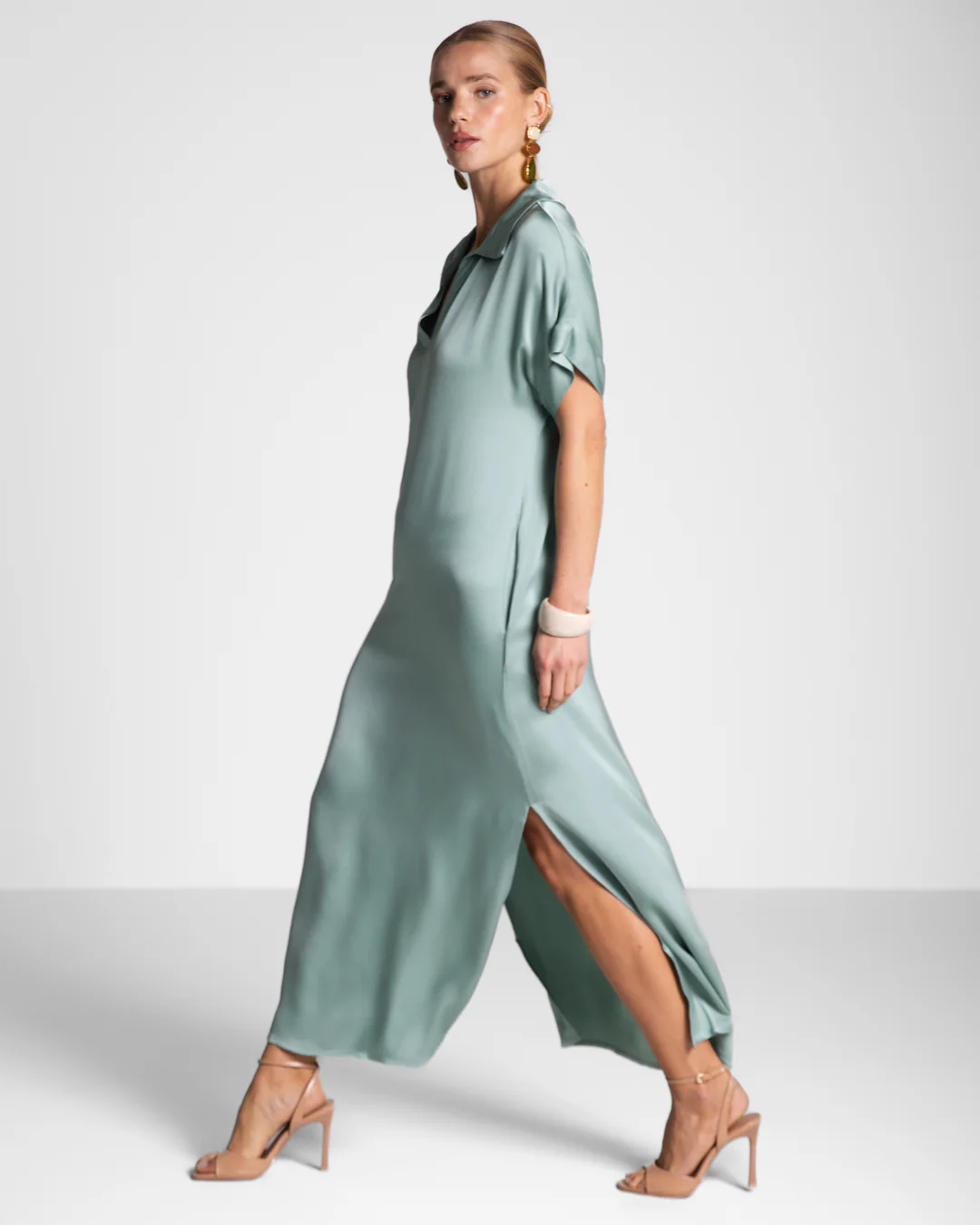 Cleo Satin Kaftan Dress | Mint - Image 2