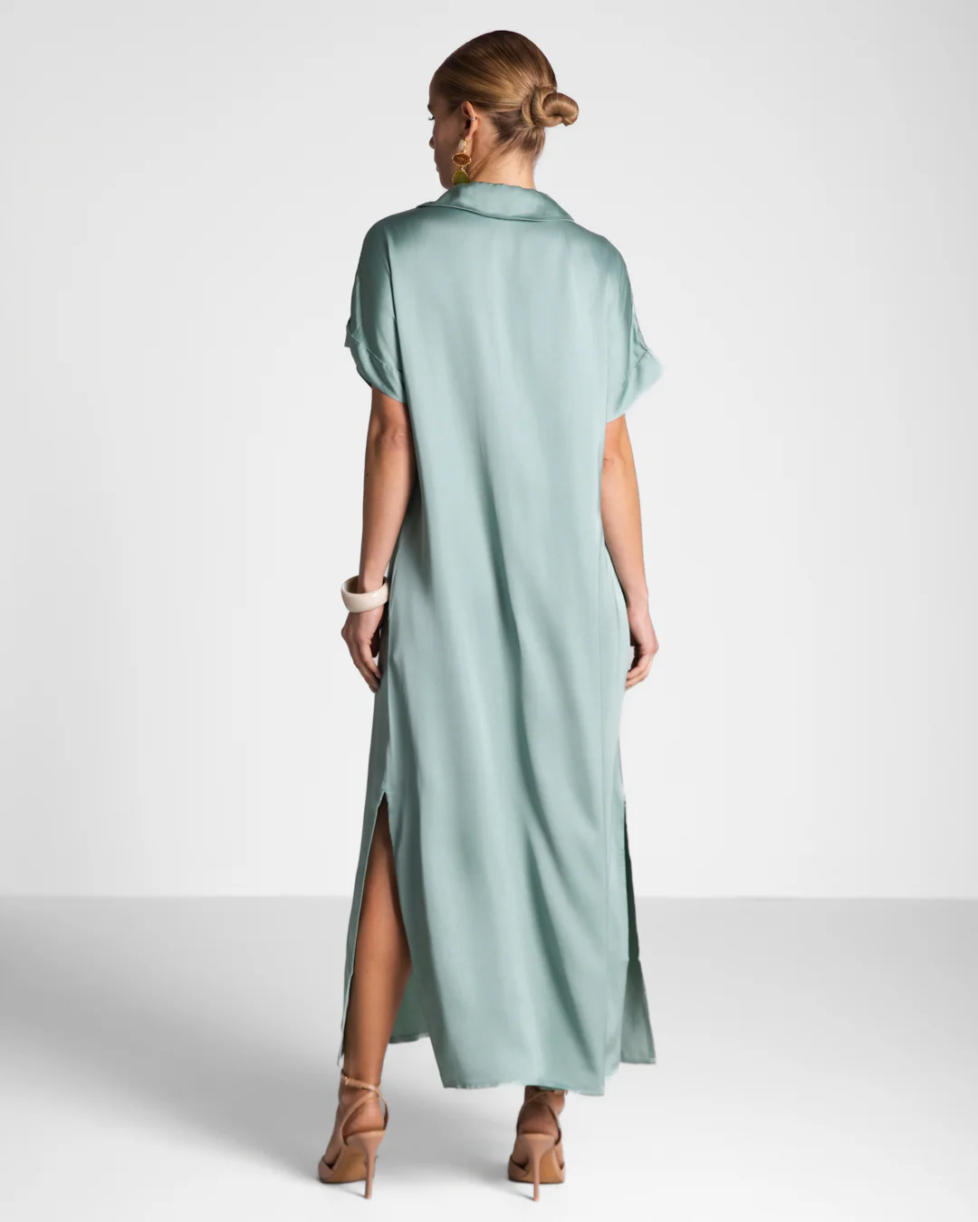 Cleo Satin Kaftan Dress | Mint - Image 3