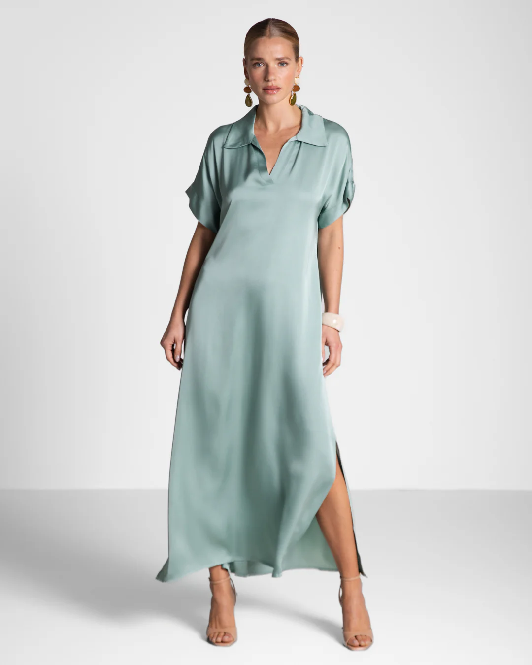 Cleo Satin Kaftan Dress | Mint - Image 4