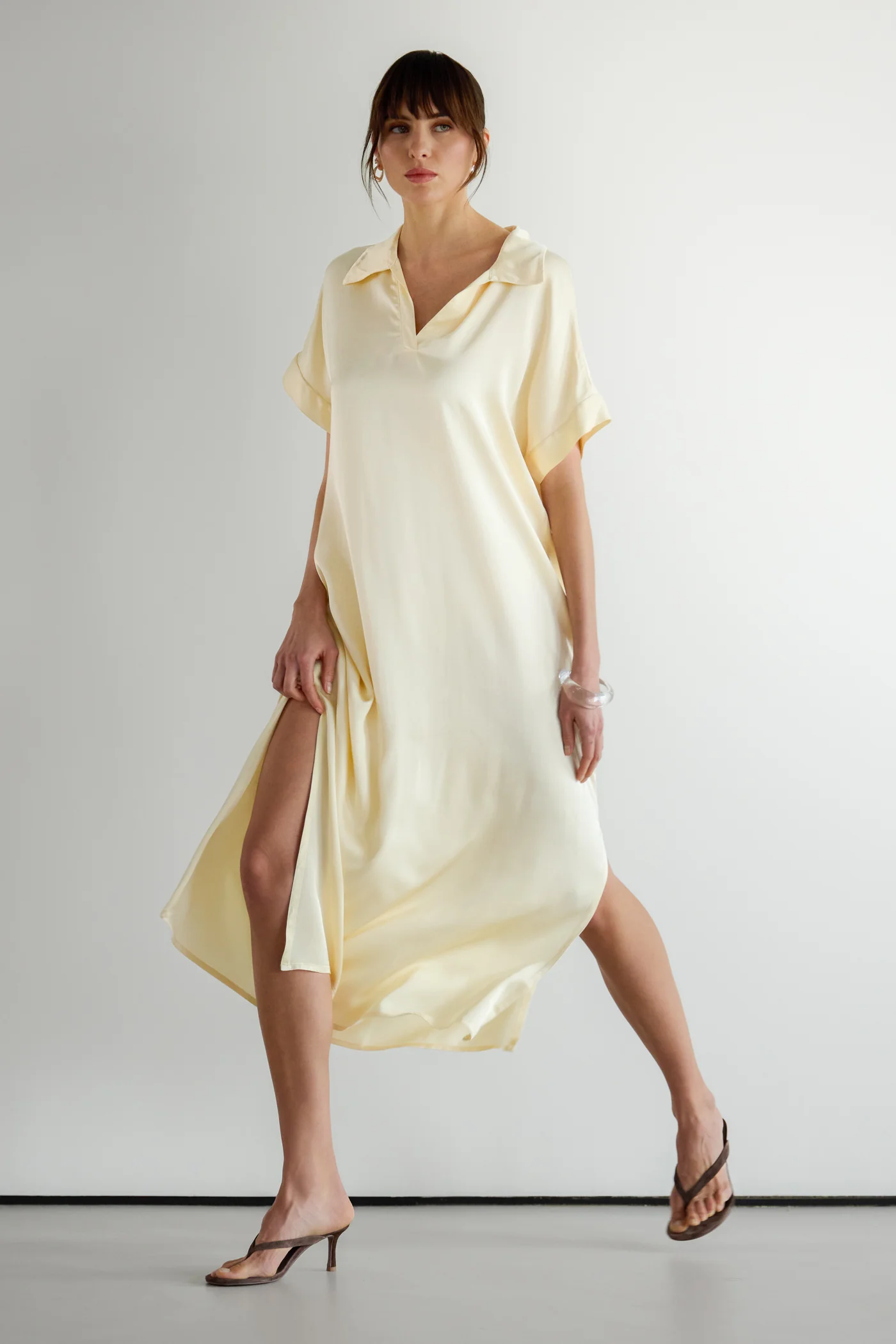 Cleo Satin Kaftan Dress | Buttercream