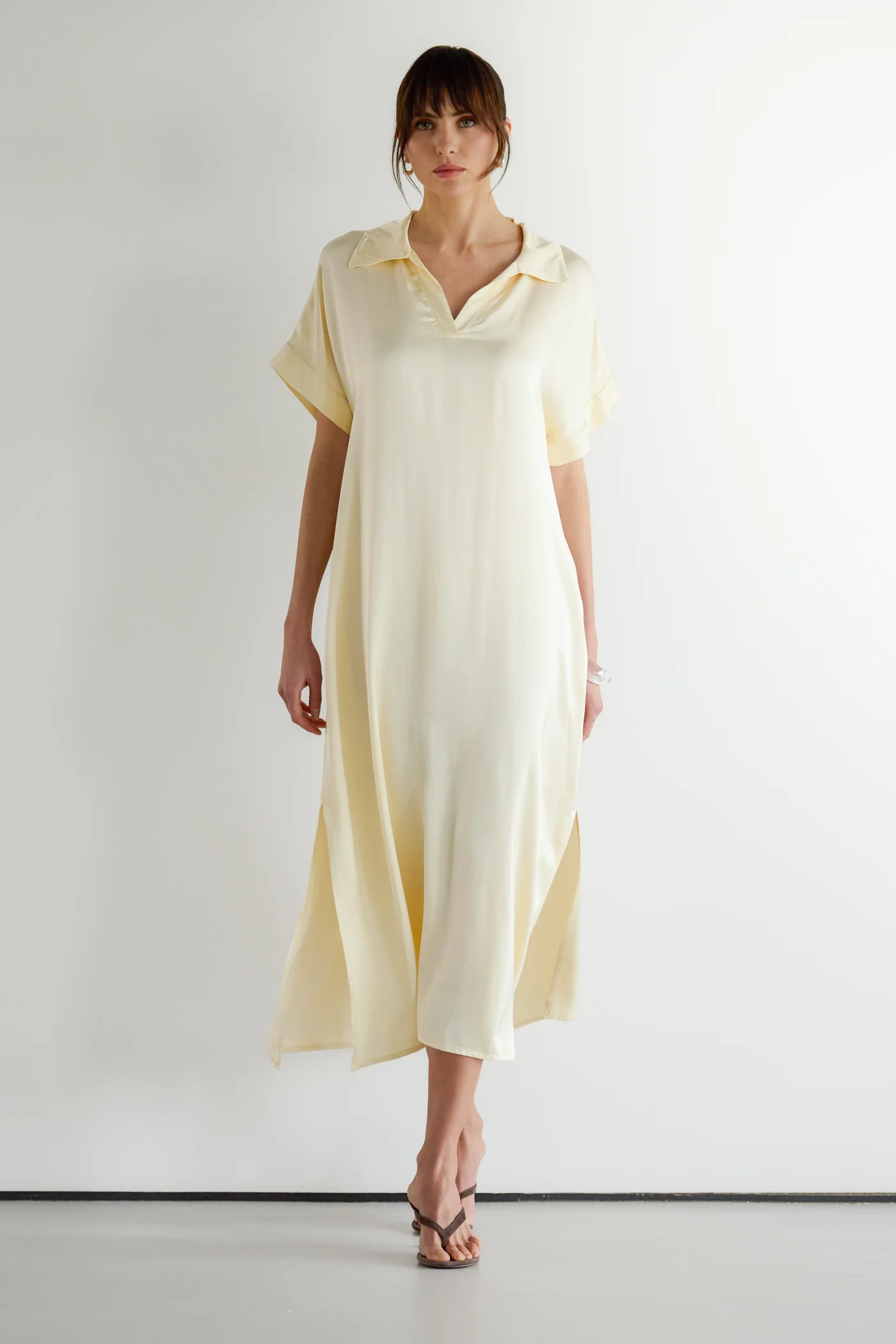 Cleo Satin Kaftan Dress | Buttercream - Image 3