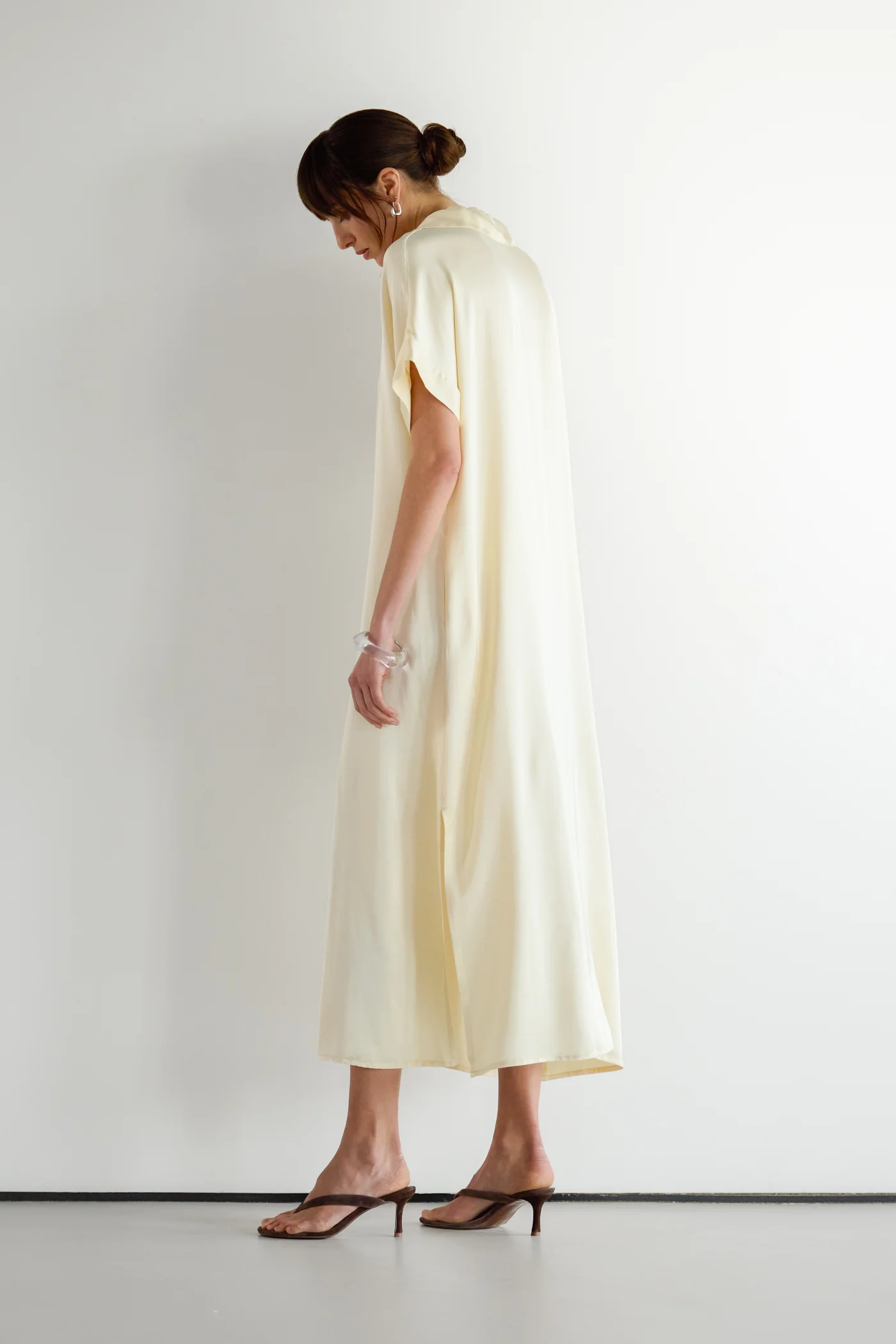 Cleo Satin Kaftan Dress | Buttercream - Image 4
