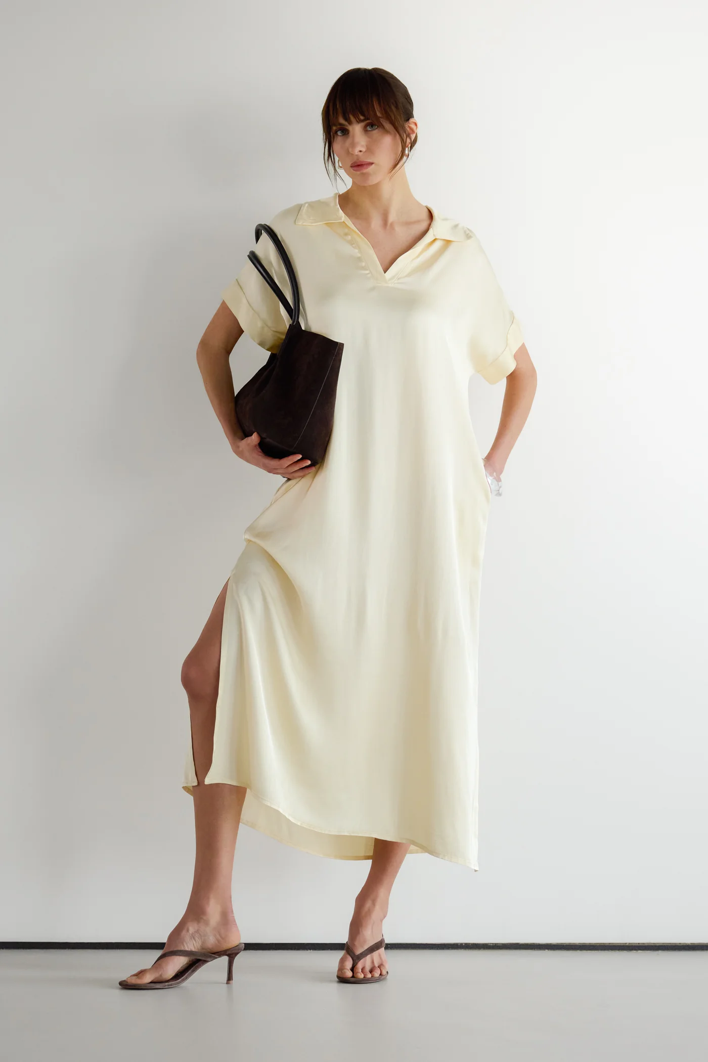 Cleo Satin Kaftan Dress | Buttercream - Image 6