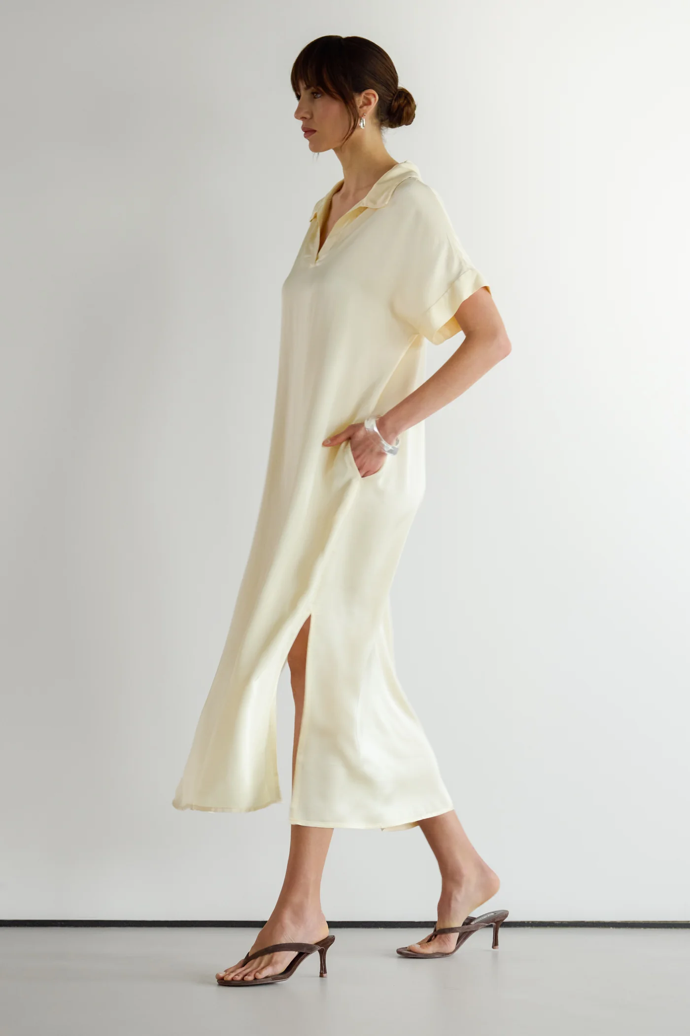 Cleo Satin Kaftan Dress | Buttercream - Image 7