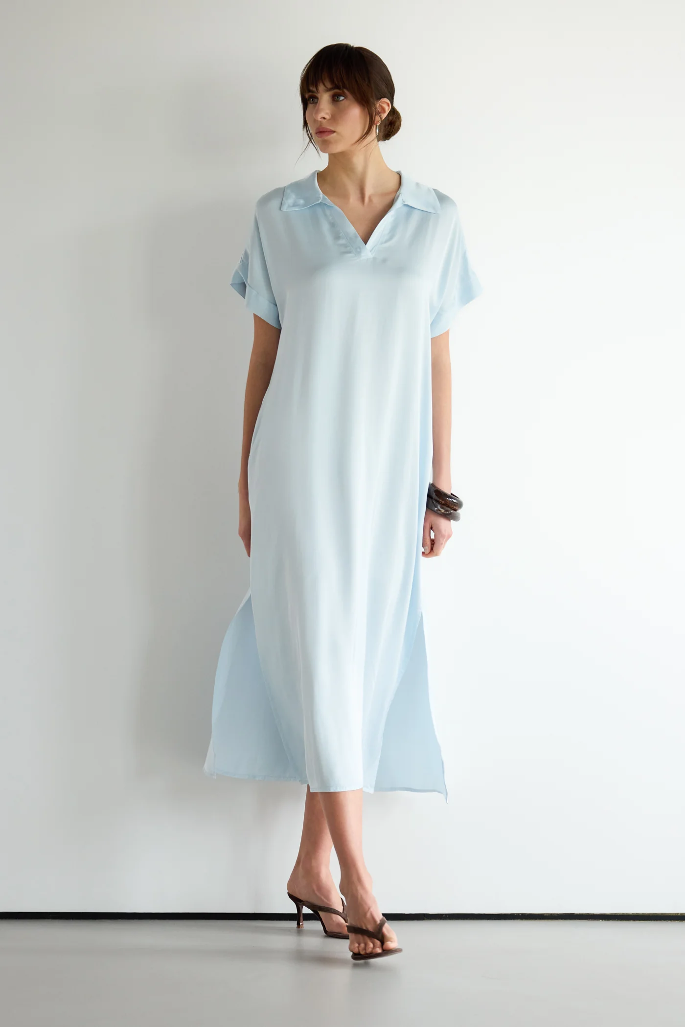 Cleo Satin Kaftan Dress | Glacier - Image 2