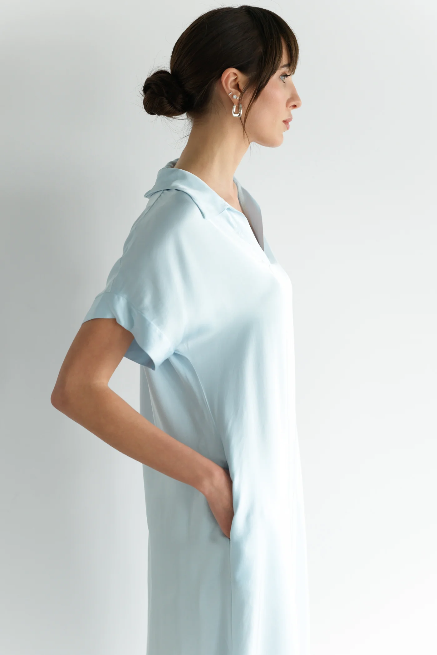 Cleo Satin Kaftan Dress | Glacier - Image 3