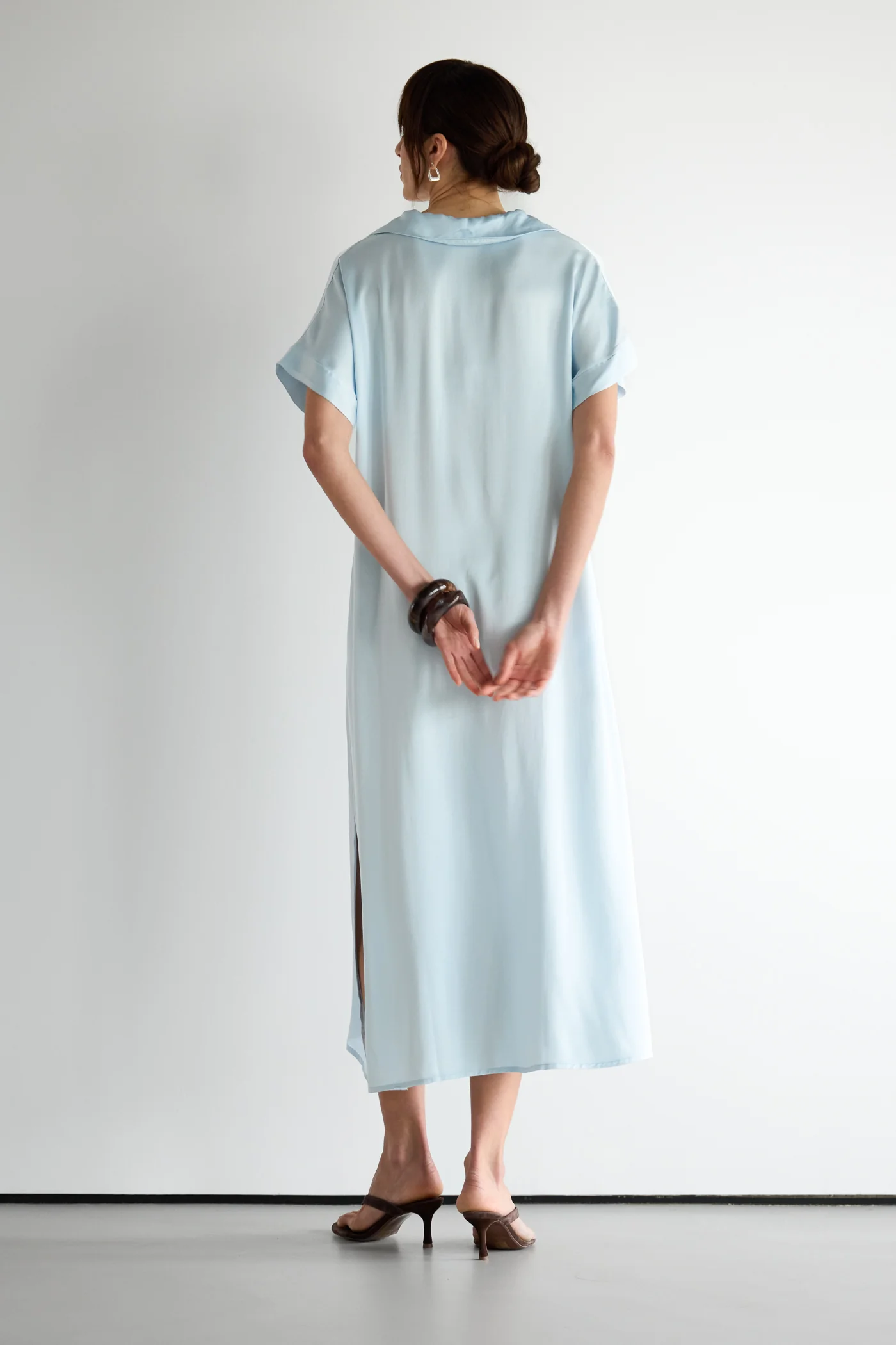 Cleo Satin Kaftan Dress | Glacier - Image 4