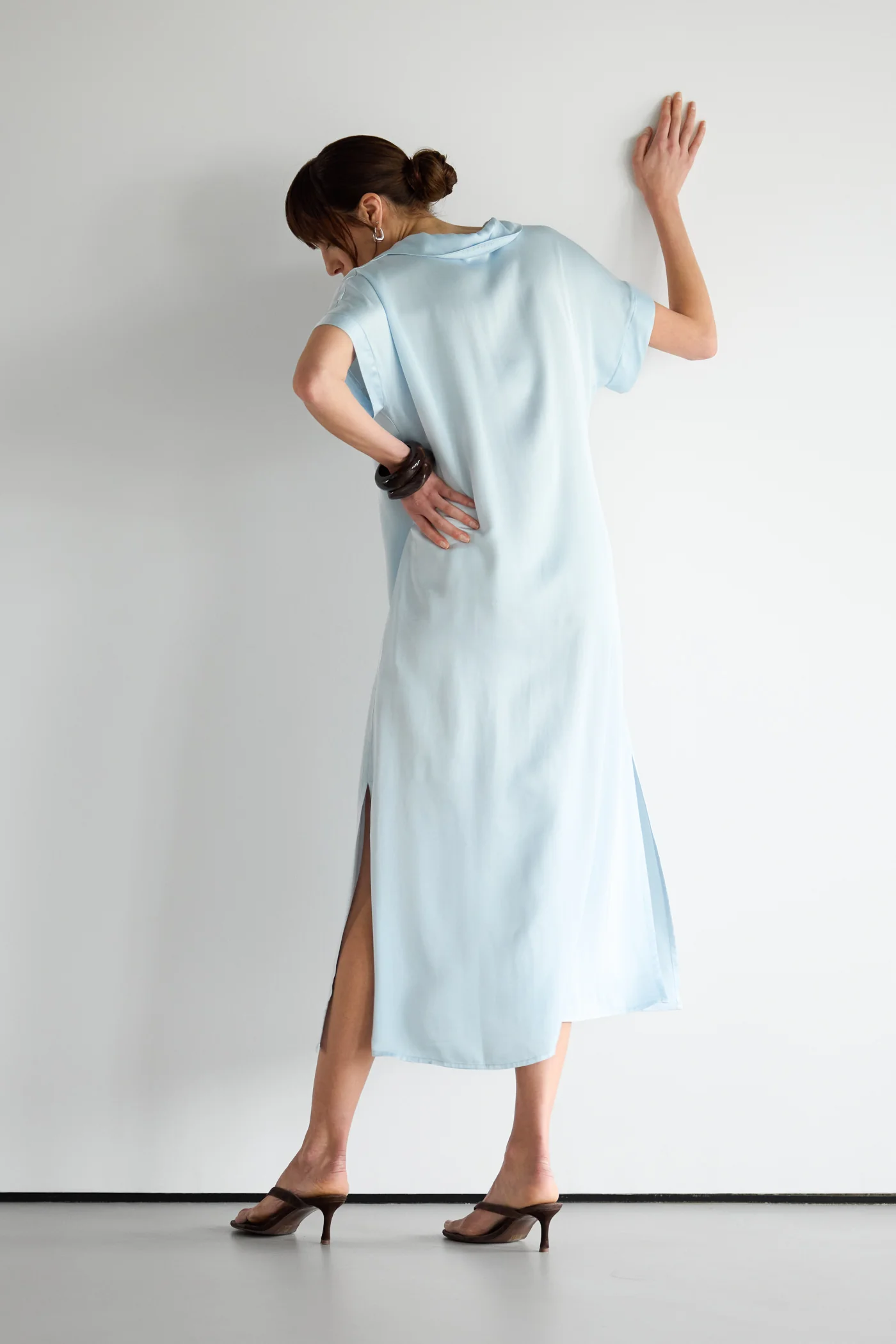 Cleo Satin Kaftan Dress | Glacier - Image 7