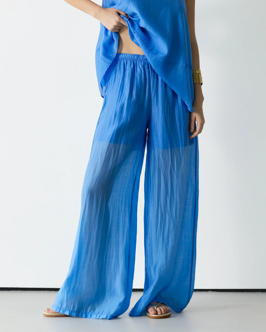 Clotilde Lightweight Elastic Waist Pants | Azure Blue - Image 3