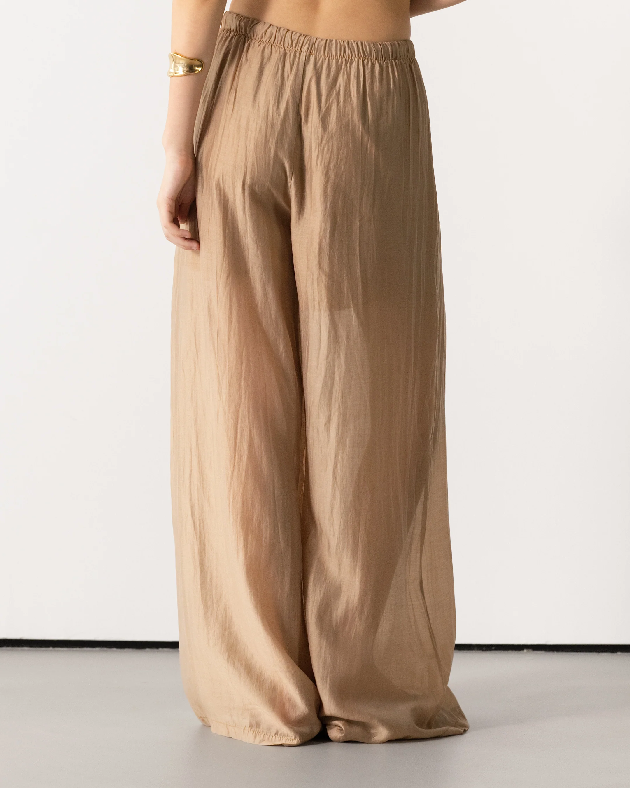 Clotilde Lightweight Elastic Waist Pants Trousers | Sand - Image 3