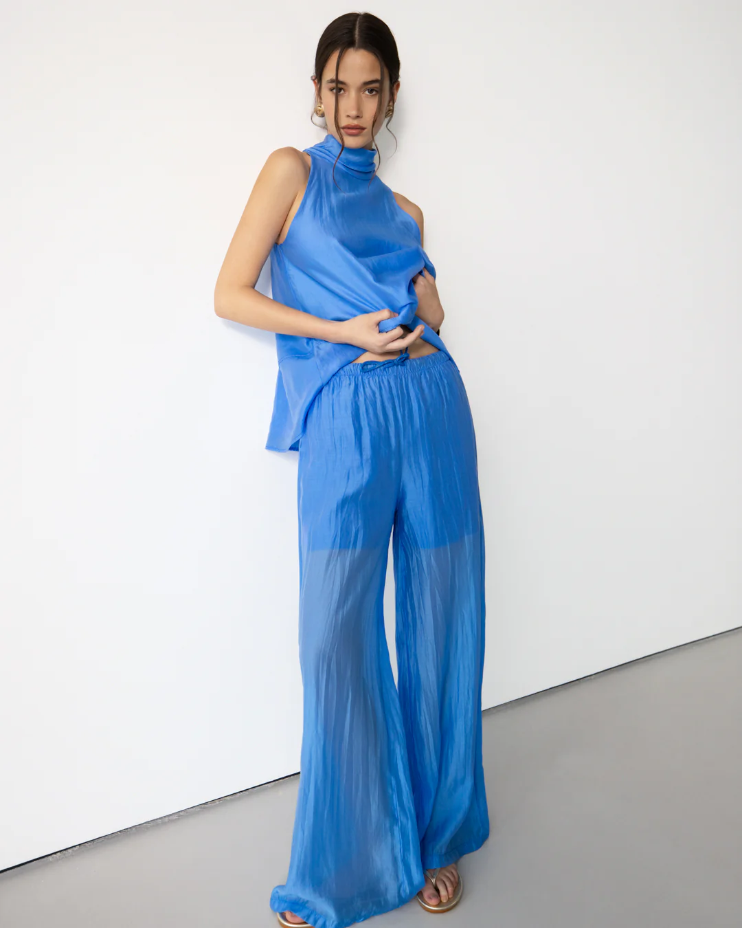 Clotilde Lightweight Elastic Waist Pants | Azure Blue - Image 7