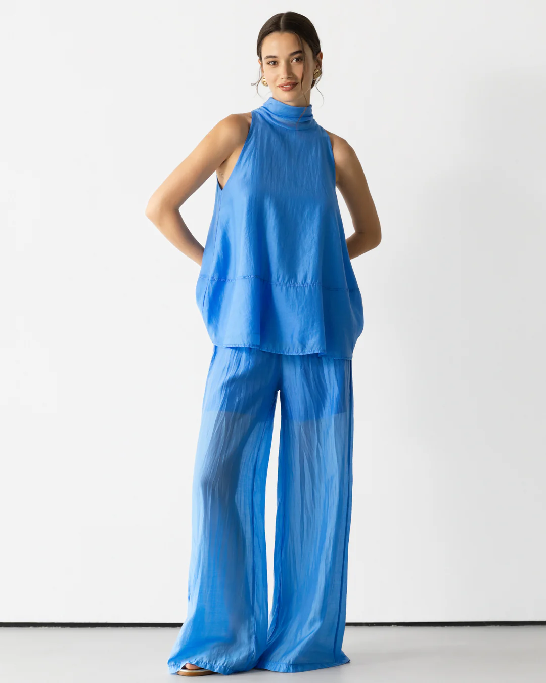 Clotilde Lightweight Elastic Waist Pants | Azure Blue - Image 6