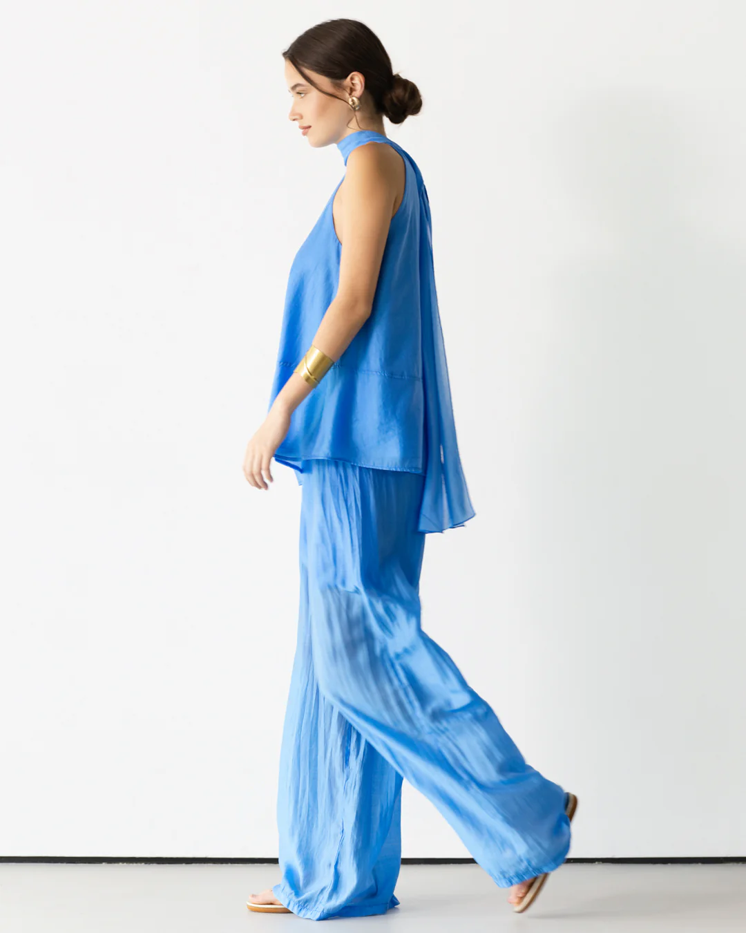 Clotilde Lightweight Elastic Waist Pants | Azure Blue - Image 2