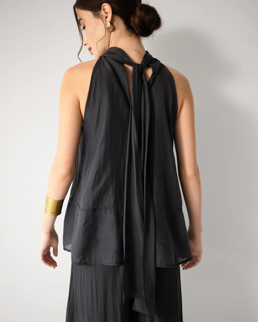 Clotilde Halterneck Tie Back Top | Black - Image 2