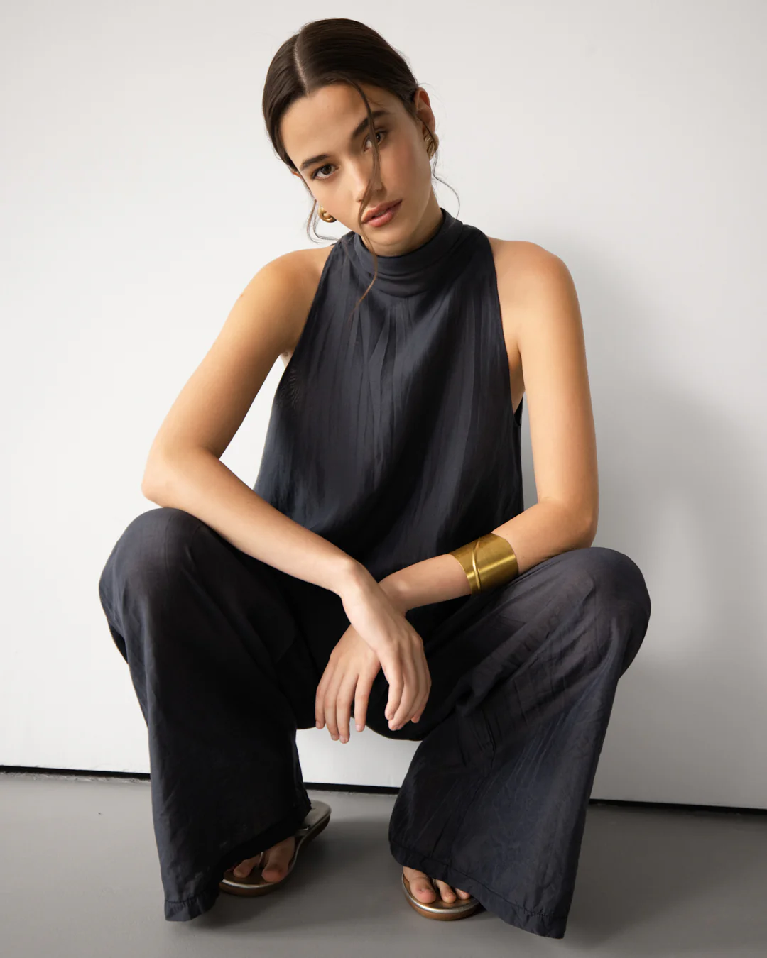 Clotilde Halterneck Tie Back Top | Black - Image 3