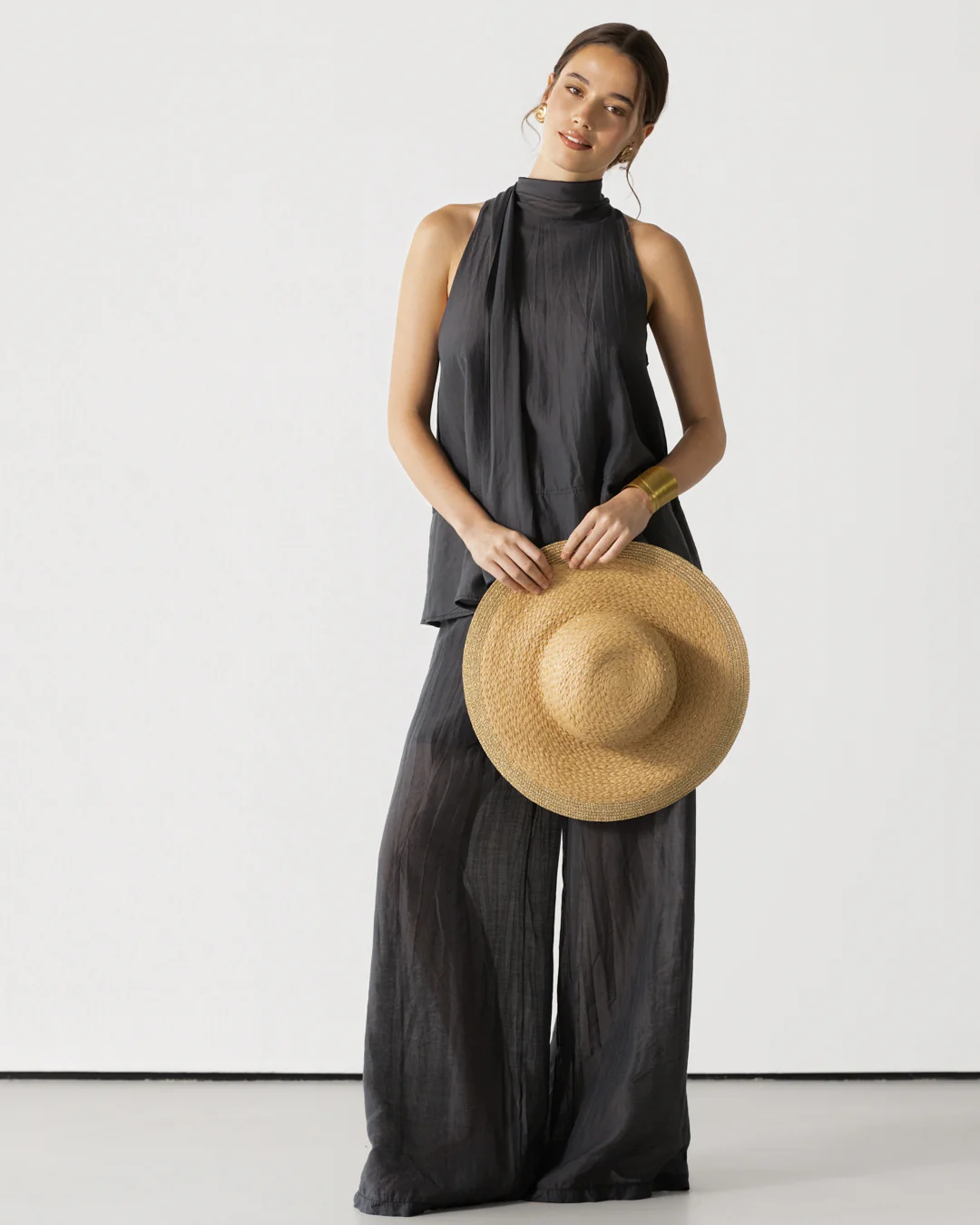 Clotilde Halterneck Tie Back Top | Black - Image 6