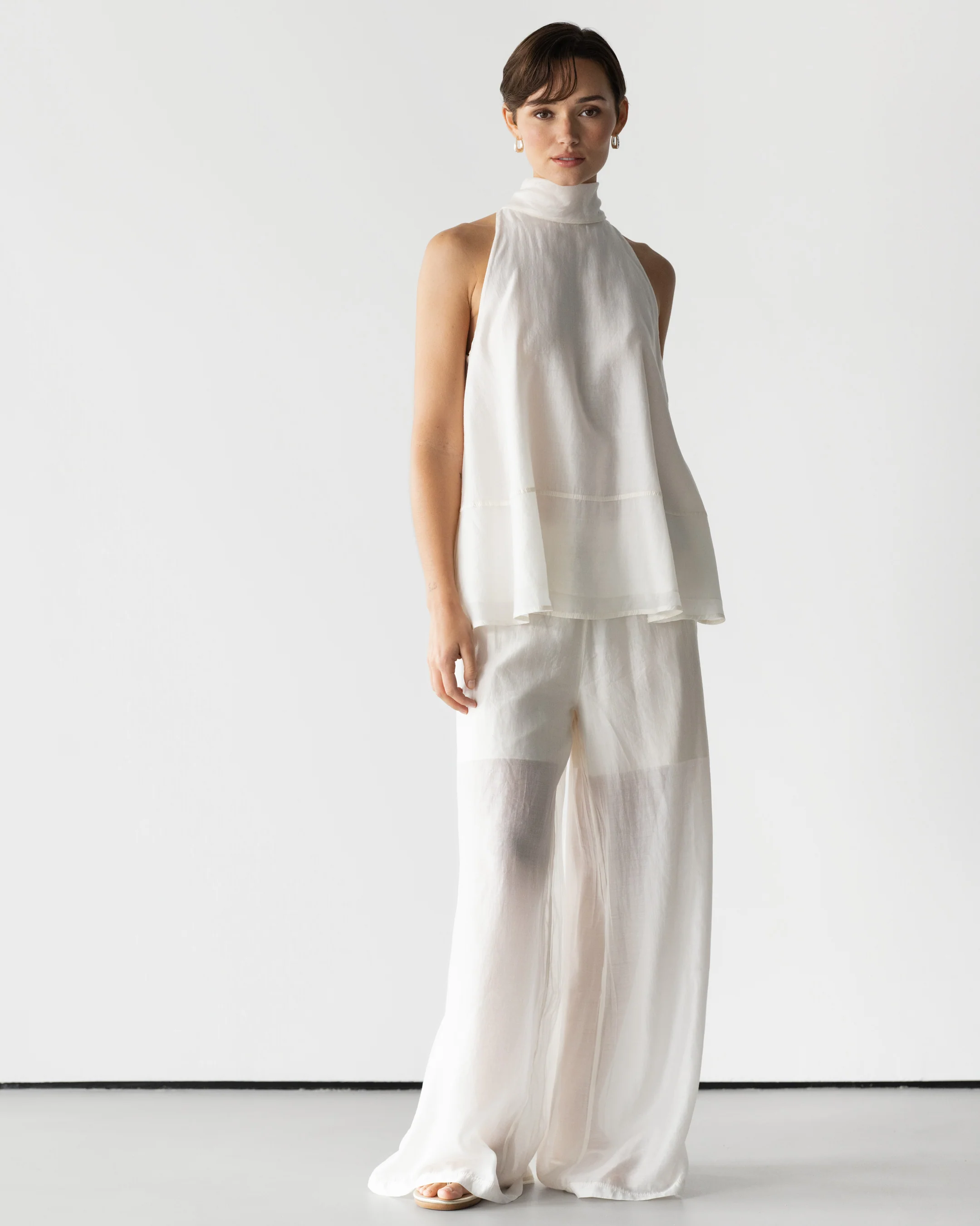 Clotilde Halterneck Tie Back Top | Ivory - Image 3