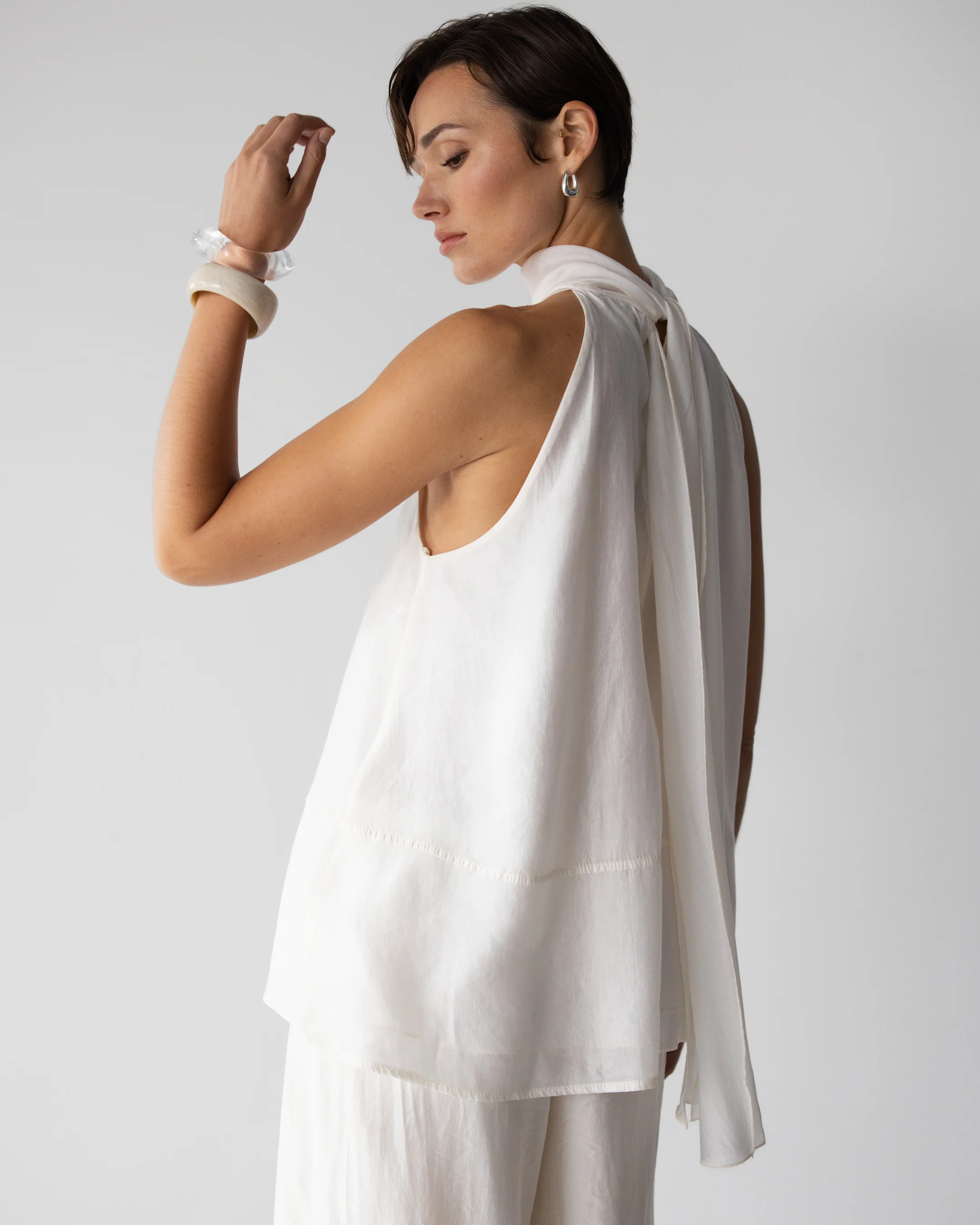 Clotilde Halterneck Tie Back Top | Ivory - Image 5