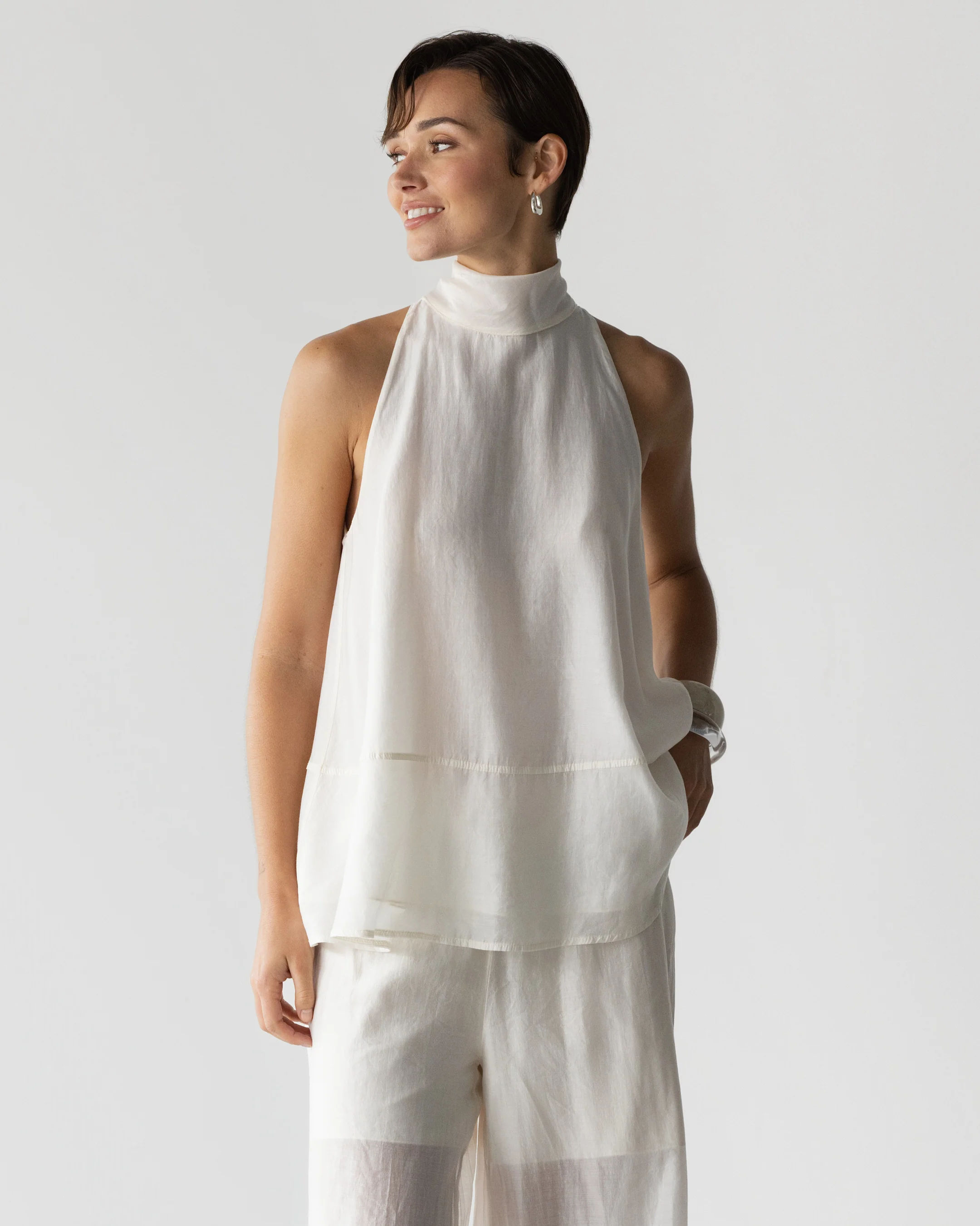 Clotilde Halterneck Tie Back Top | Ivory - Image 6