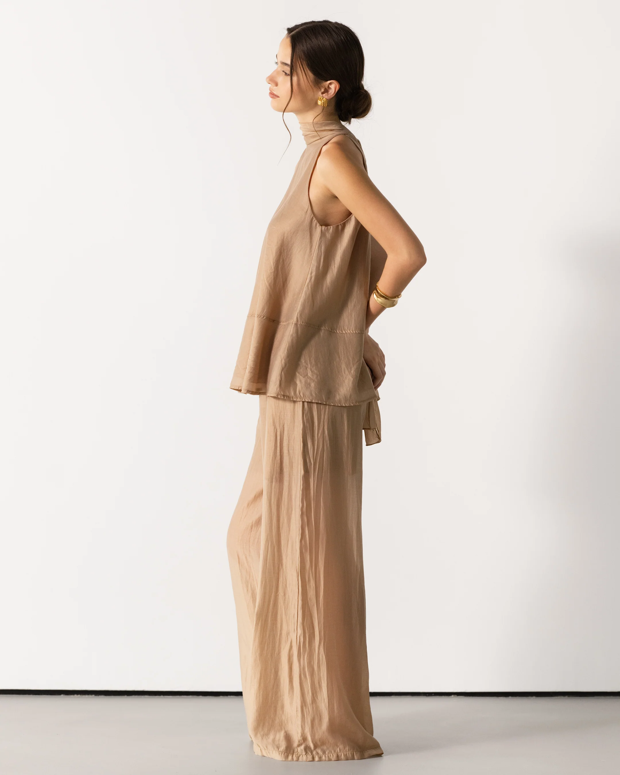 Clotilde Halterneck Tie Back Top | Sand - Image 3