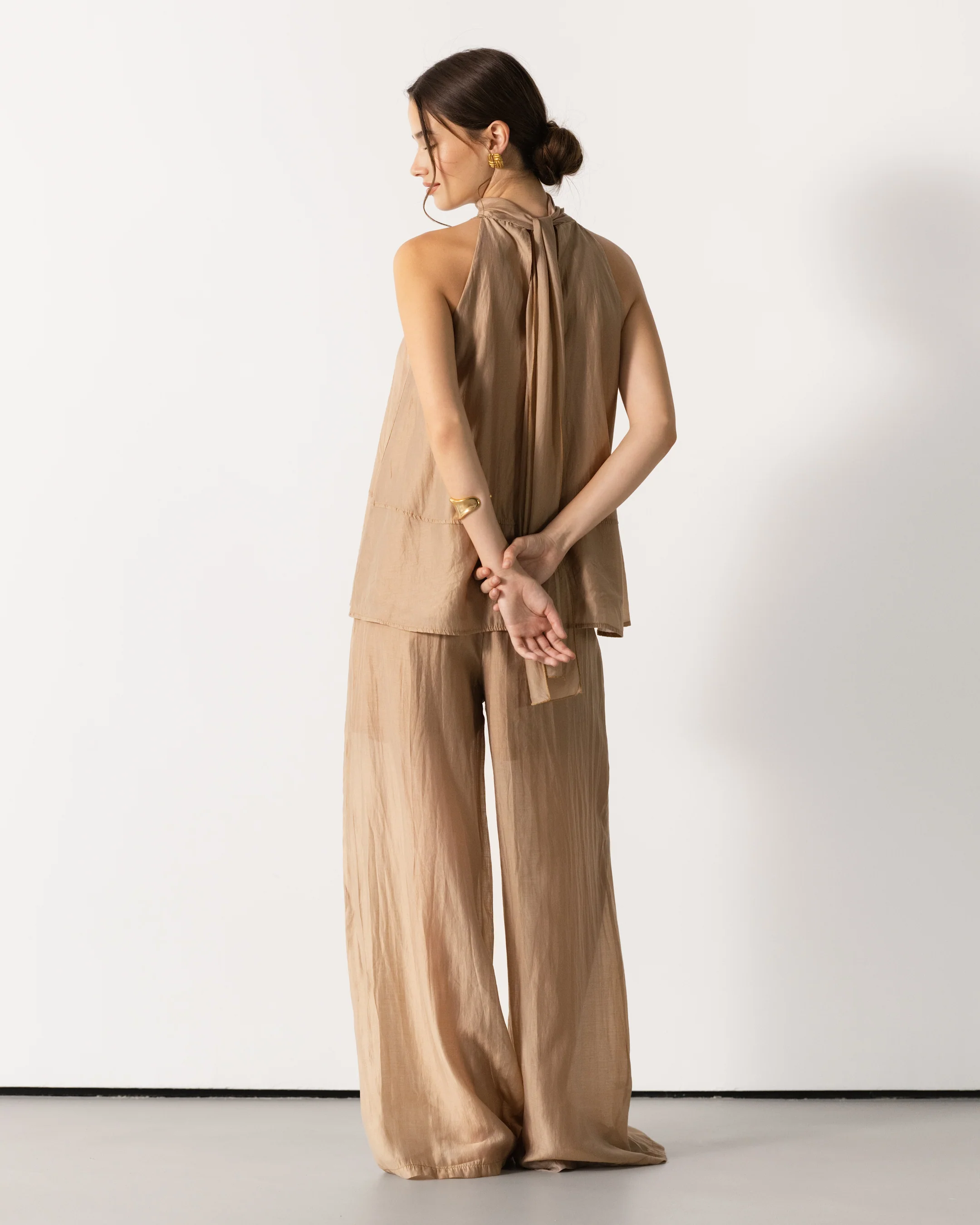 Clotilde Halterneck Tie Back Top | Sand - Image 4