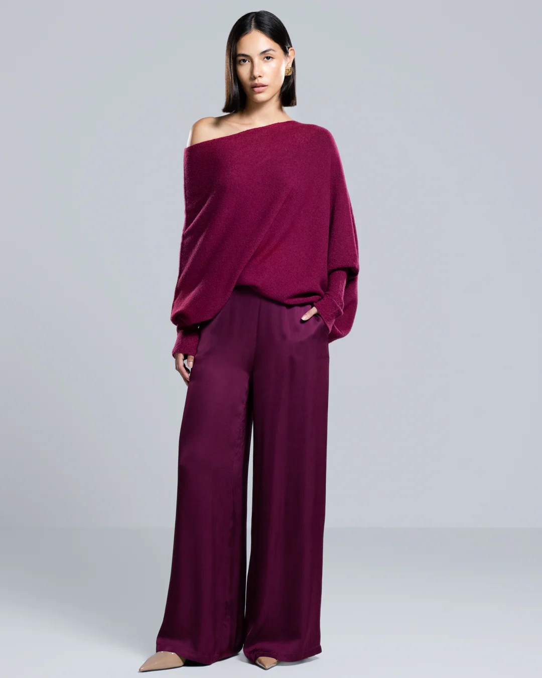 Cole Satin Trousers | Burgundy - Image 2
