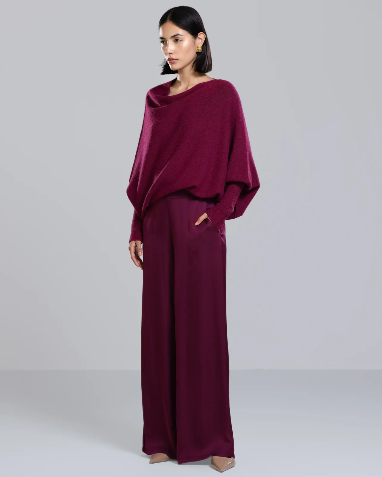 Cole Satin Trousers | Burgundy - Image 3
