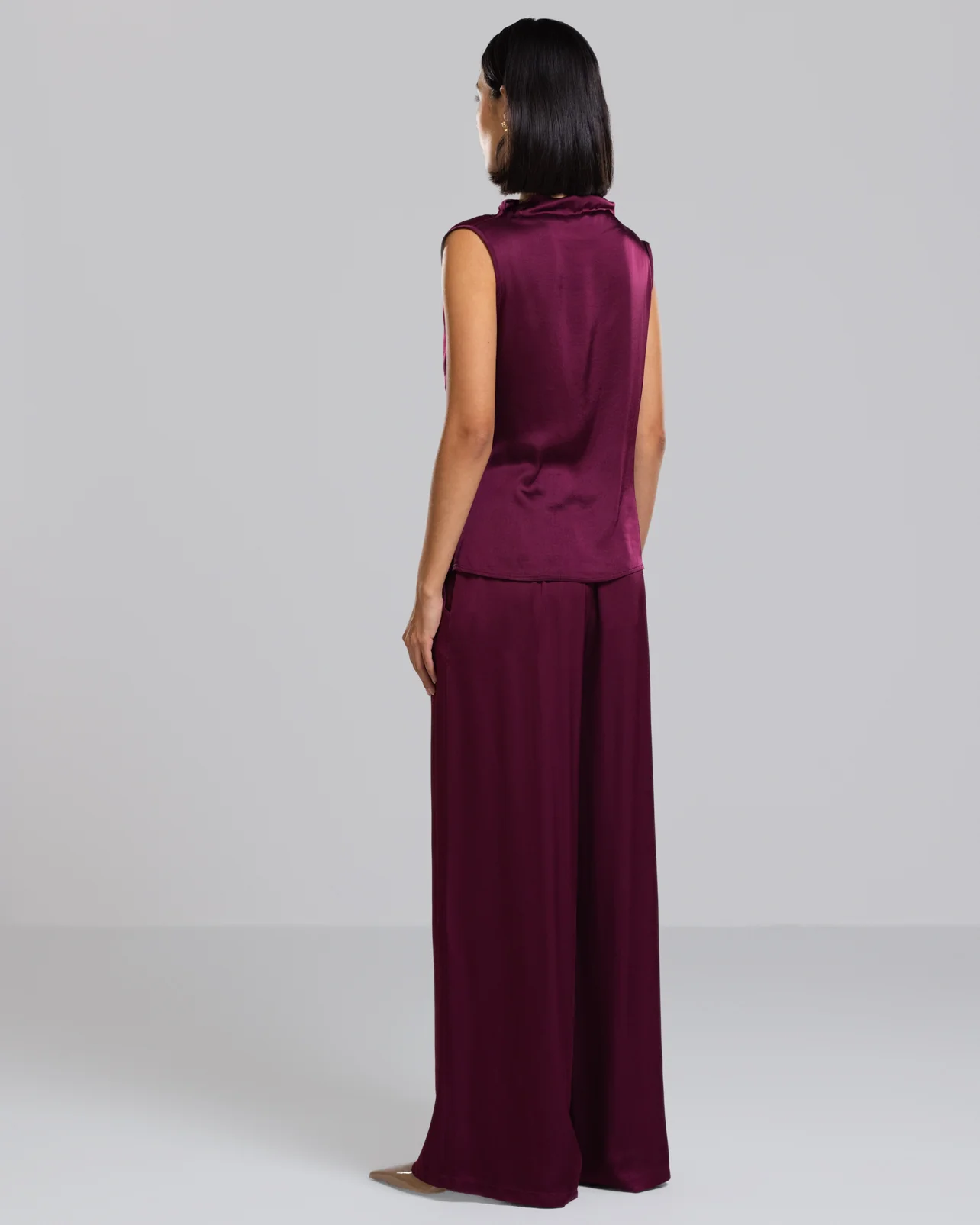 Cole Satin Trousers | Burgundy - Image 4