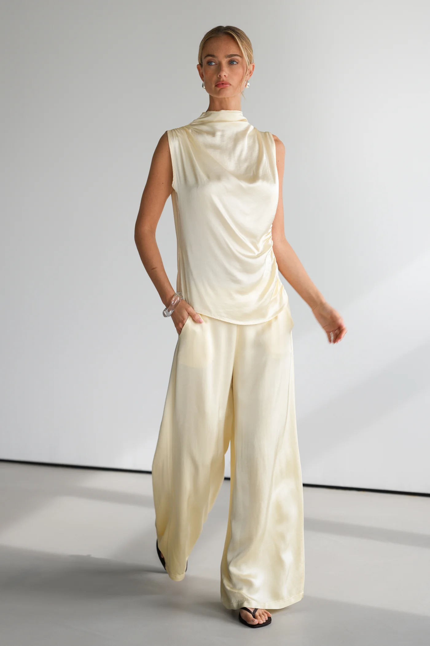 Cole Satin Trousers | Buttercream - Image 2