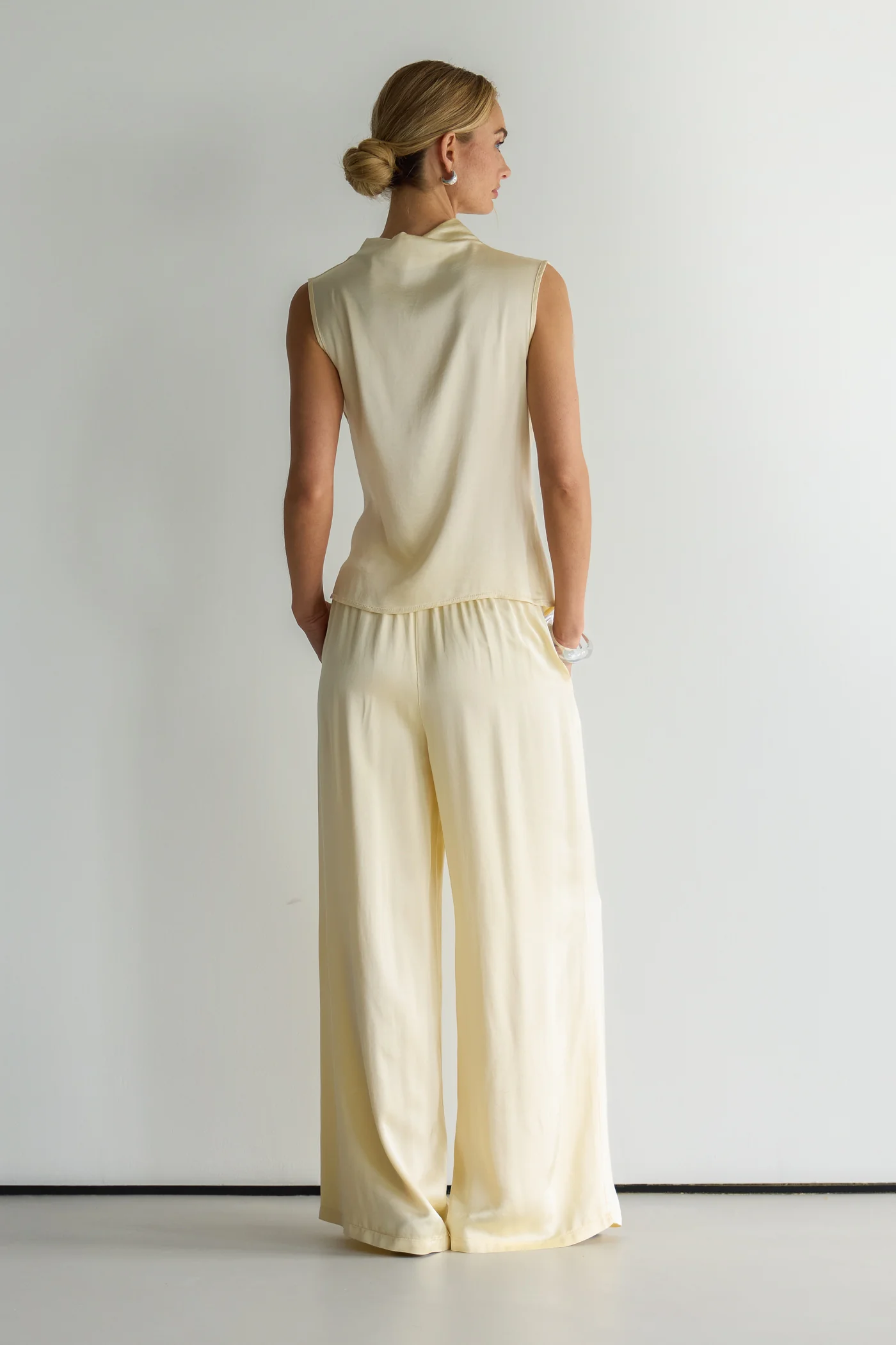 Allegra Draped Satin Sleeveless Top | Buttercream - Image 3