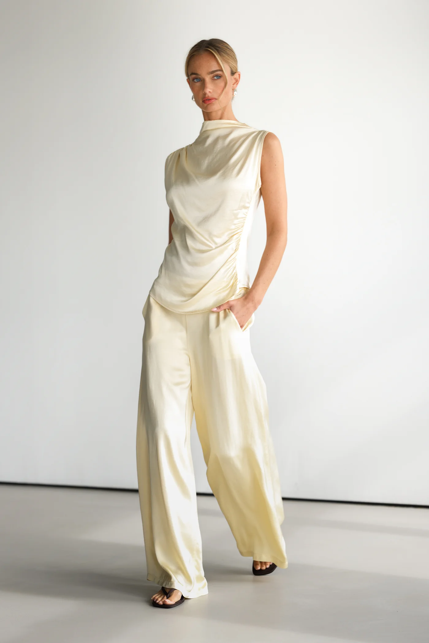 Cole Satin Trousers | Buttercream - Image 7