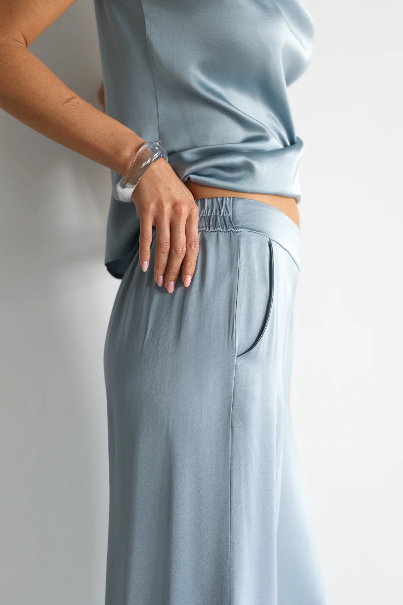 Cole Satin Trousers | Dusty Blue - Image 3