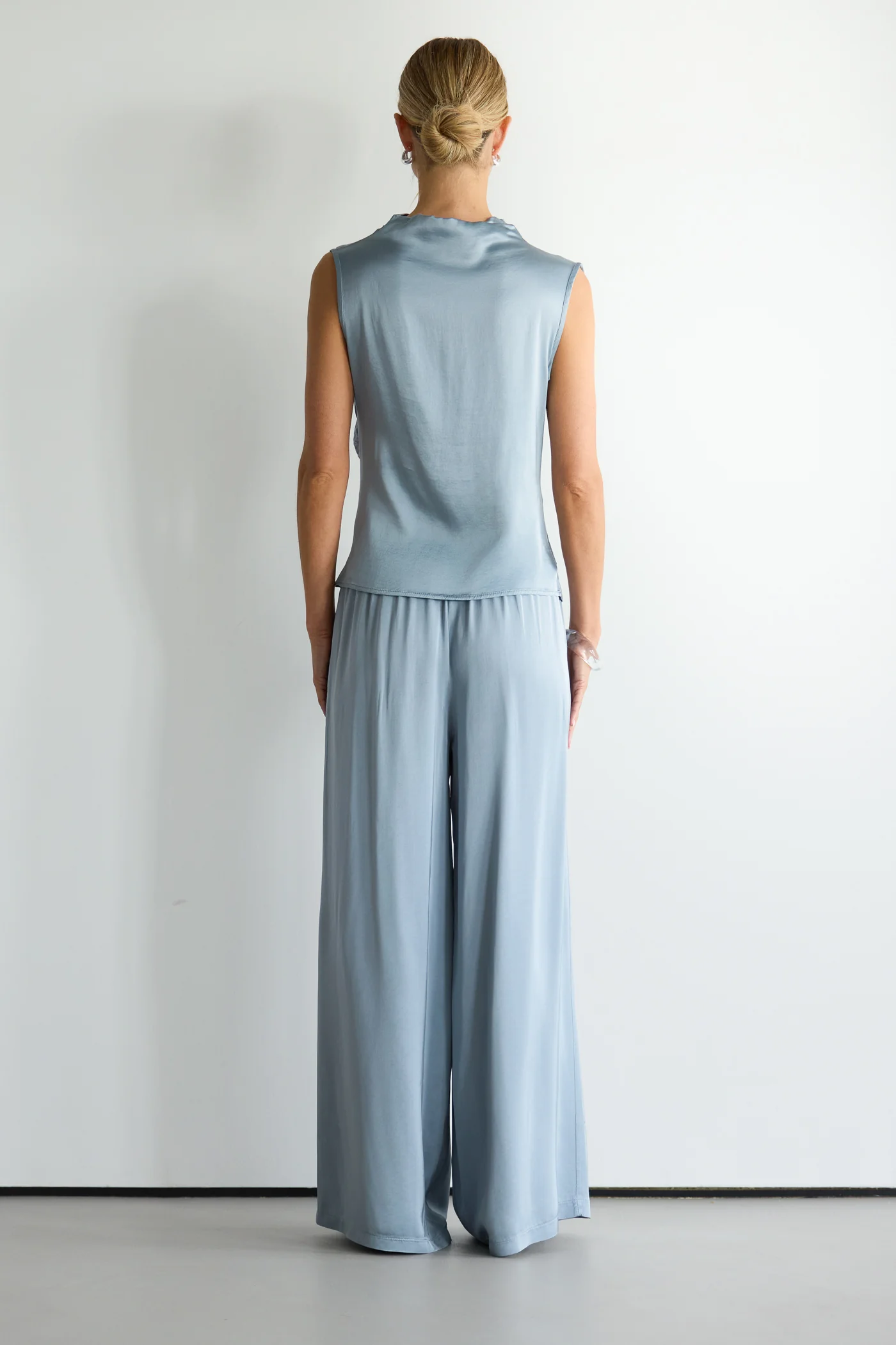 Allegra Draped Satin Sleeveless Top | Dusty Blue - Image 3