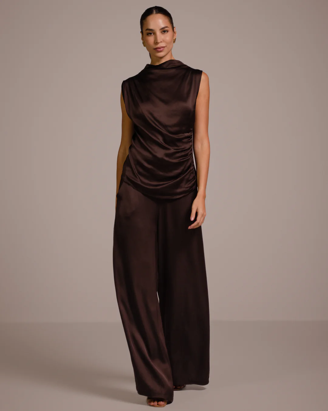 Cole Satin Trousers | Espresso Brown - Image 4