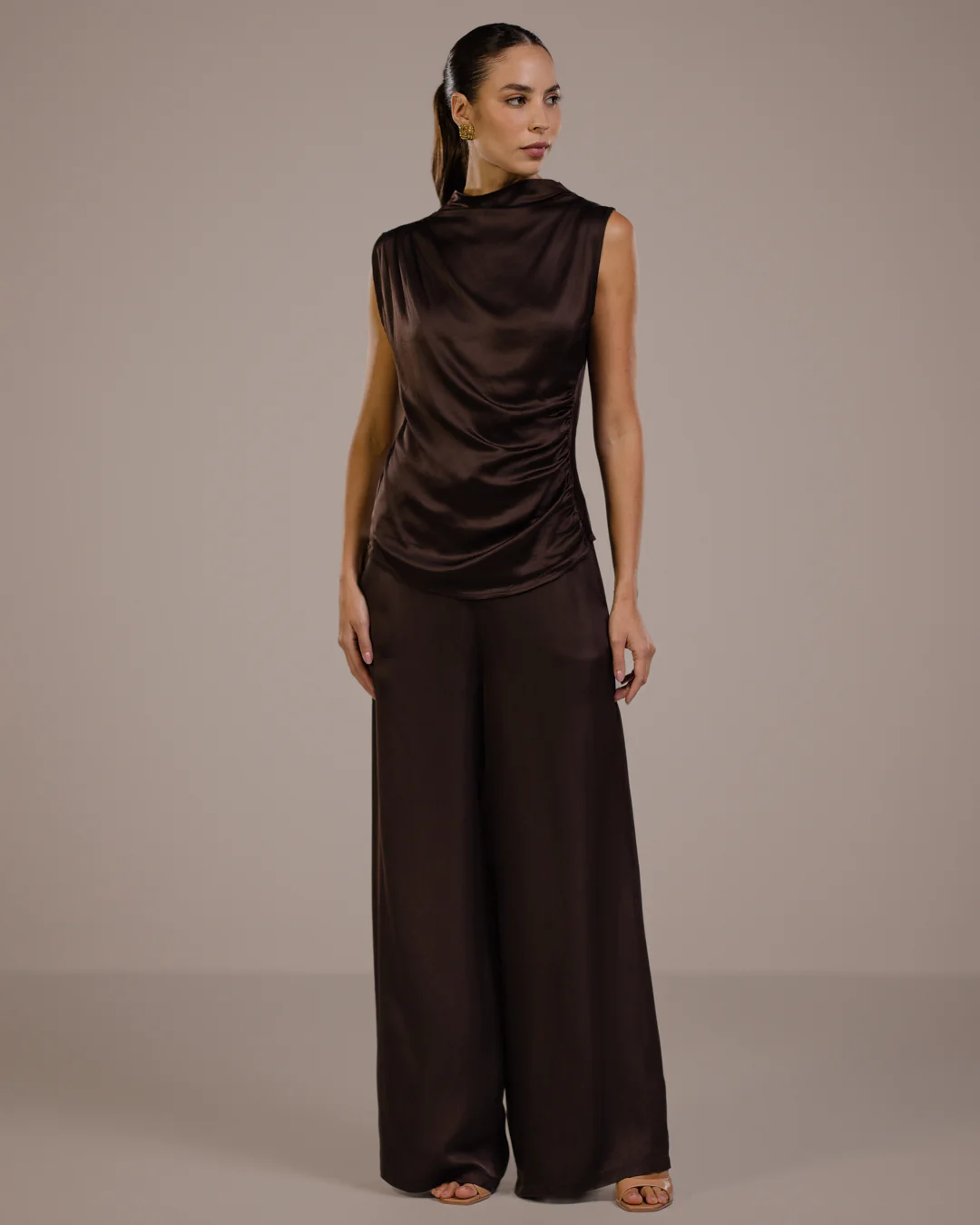 Cole Satin Trousers | Espresso Brown - Image 5