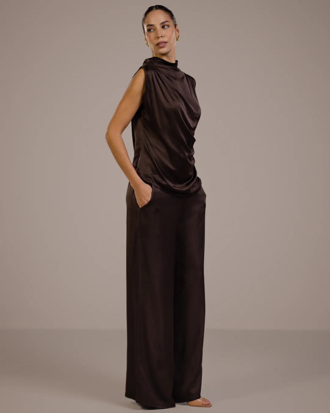 Cole Satin Trousers | Espresso Brown - Image 6