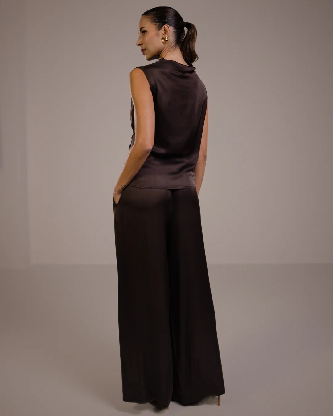 Cole Satin Trousers | Espresso Brown - Image 7