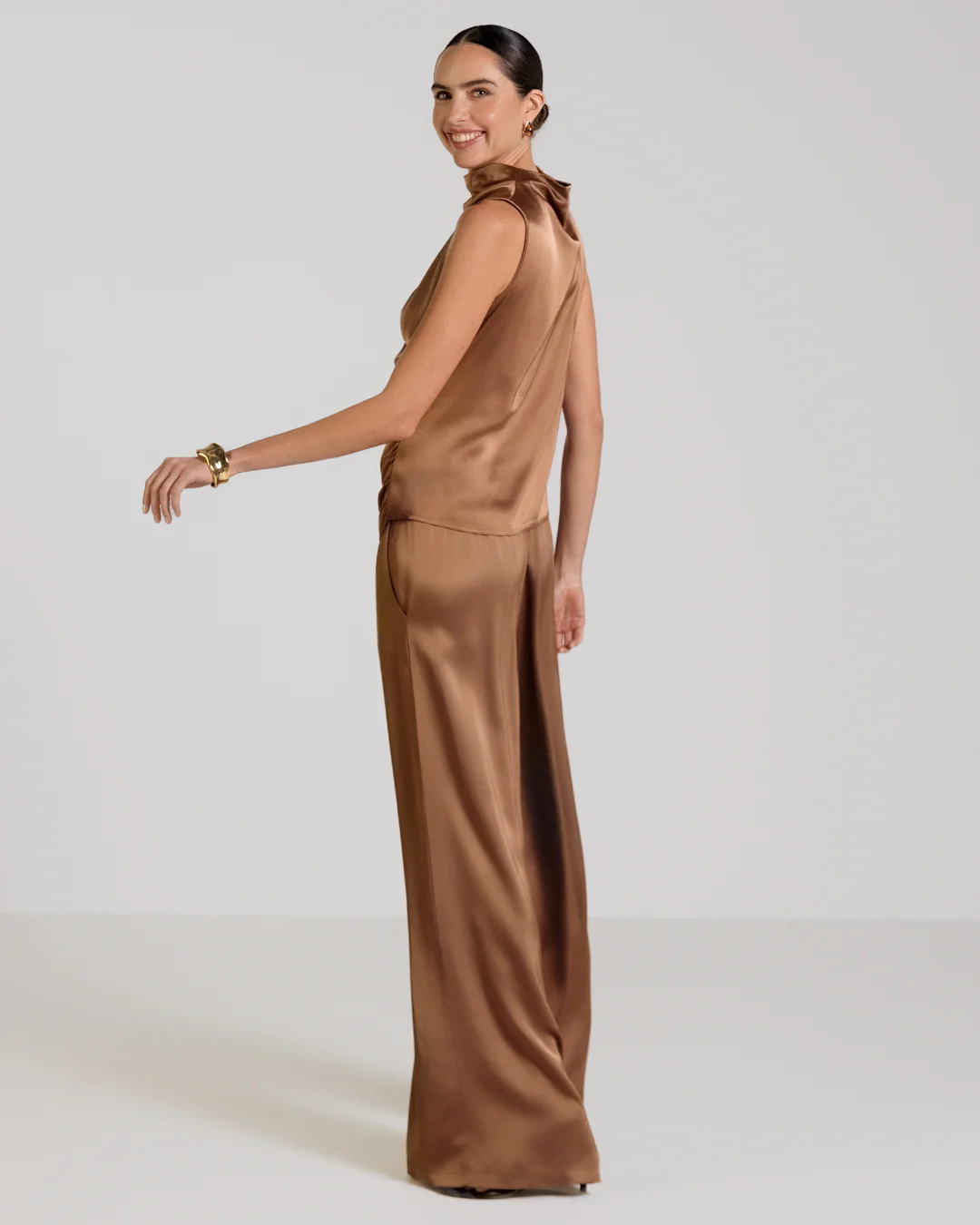 Allegra Draped Satin Sleeveless Top | Maple - Image 6