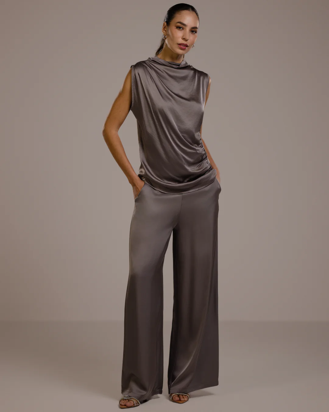 Cole Satin Trousers | Mink - Image 8