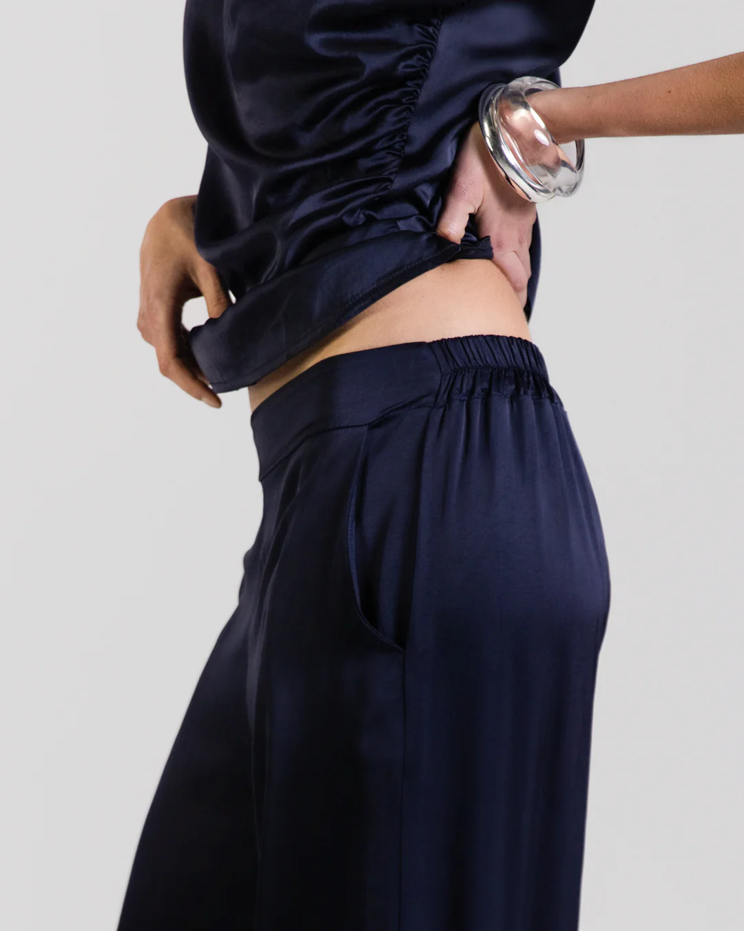 Cole Satin Trousers | Navy - Image 2