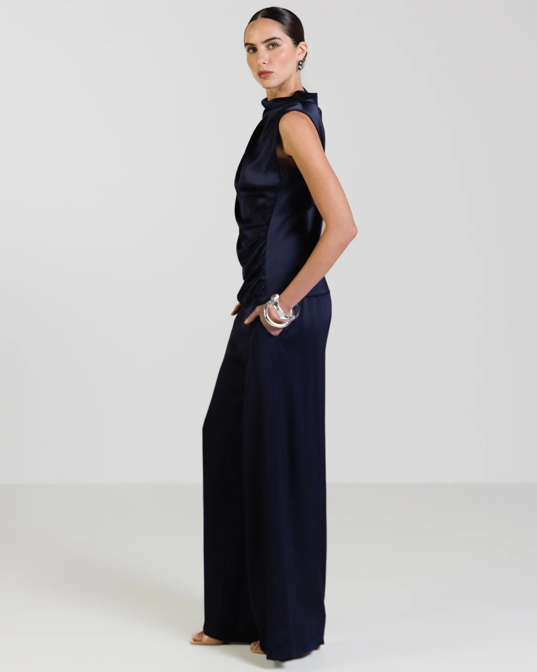 Cole Satin Trousers | Navy - Image 5