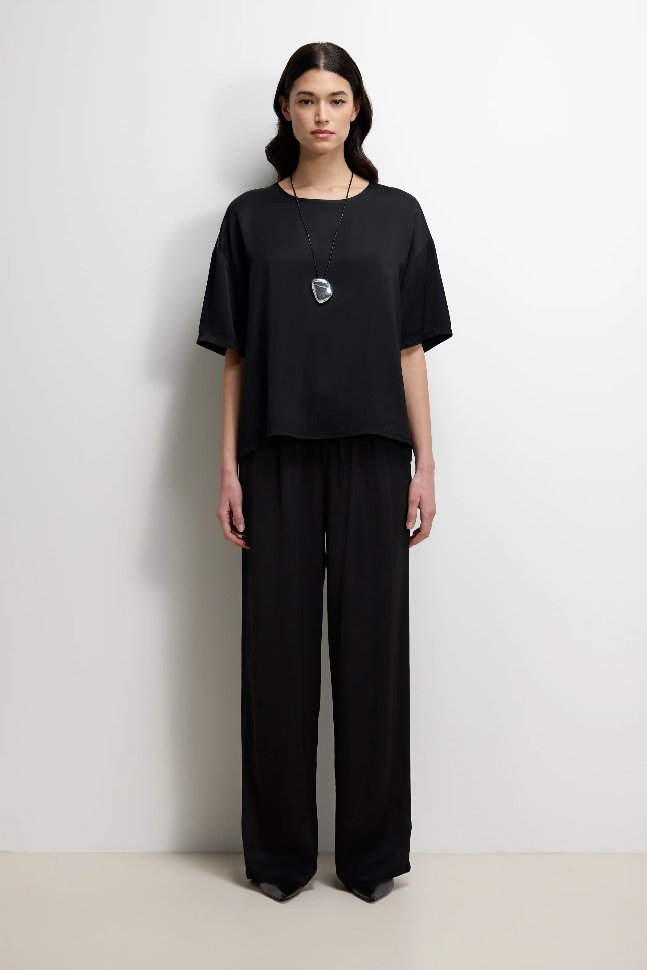 Mila Back Slit Satin Top | Black - Image 6