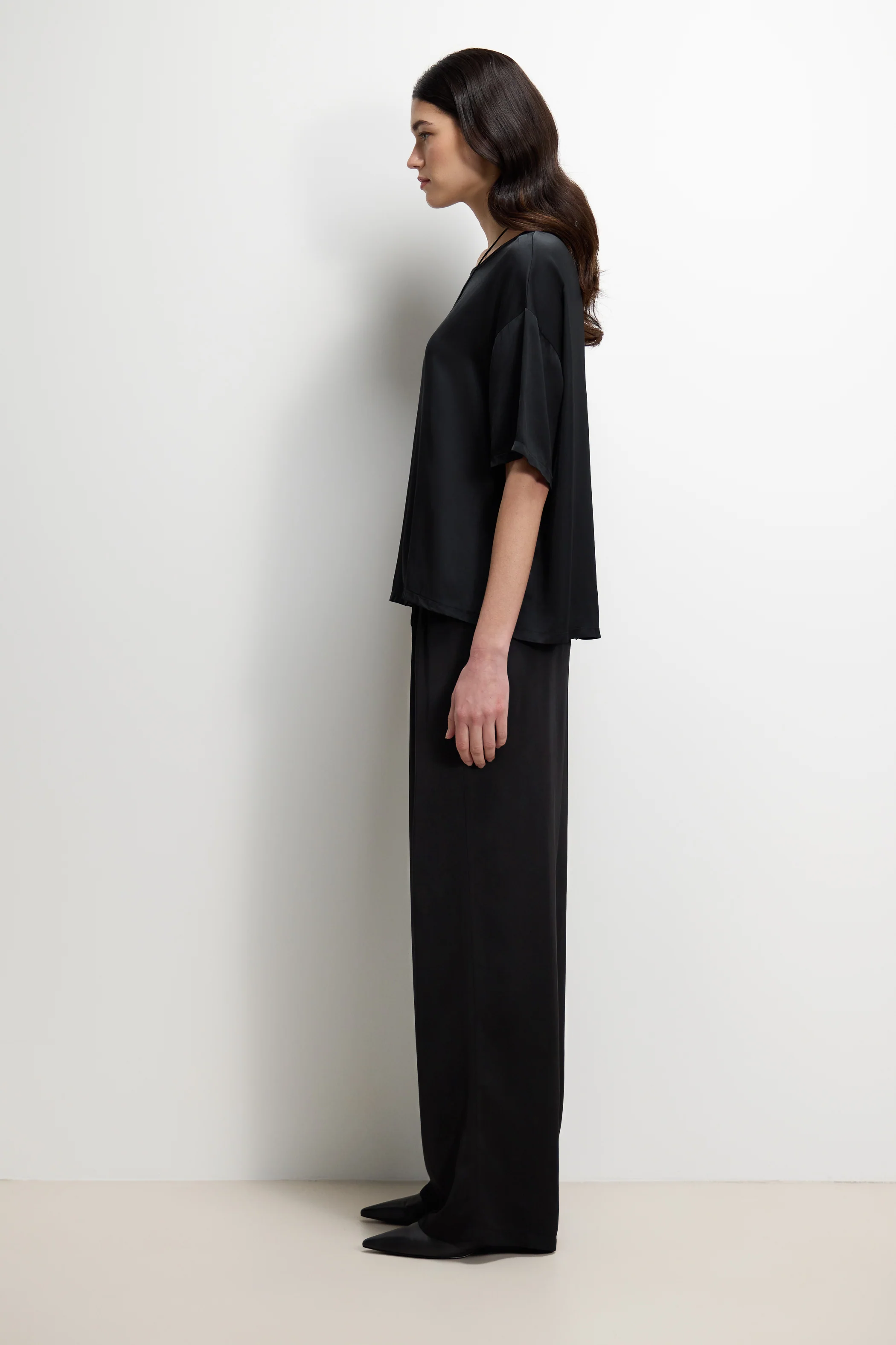 Corin Elastic Waist Satin Trousers | Black - Image 4