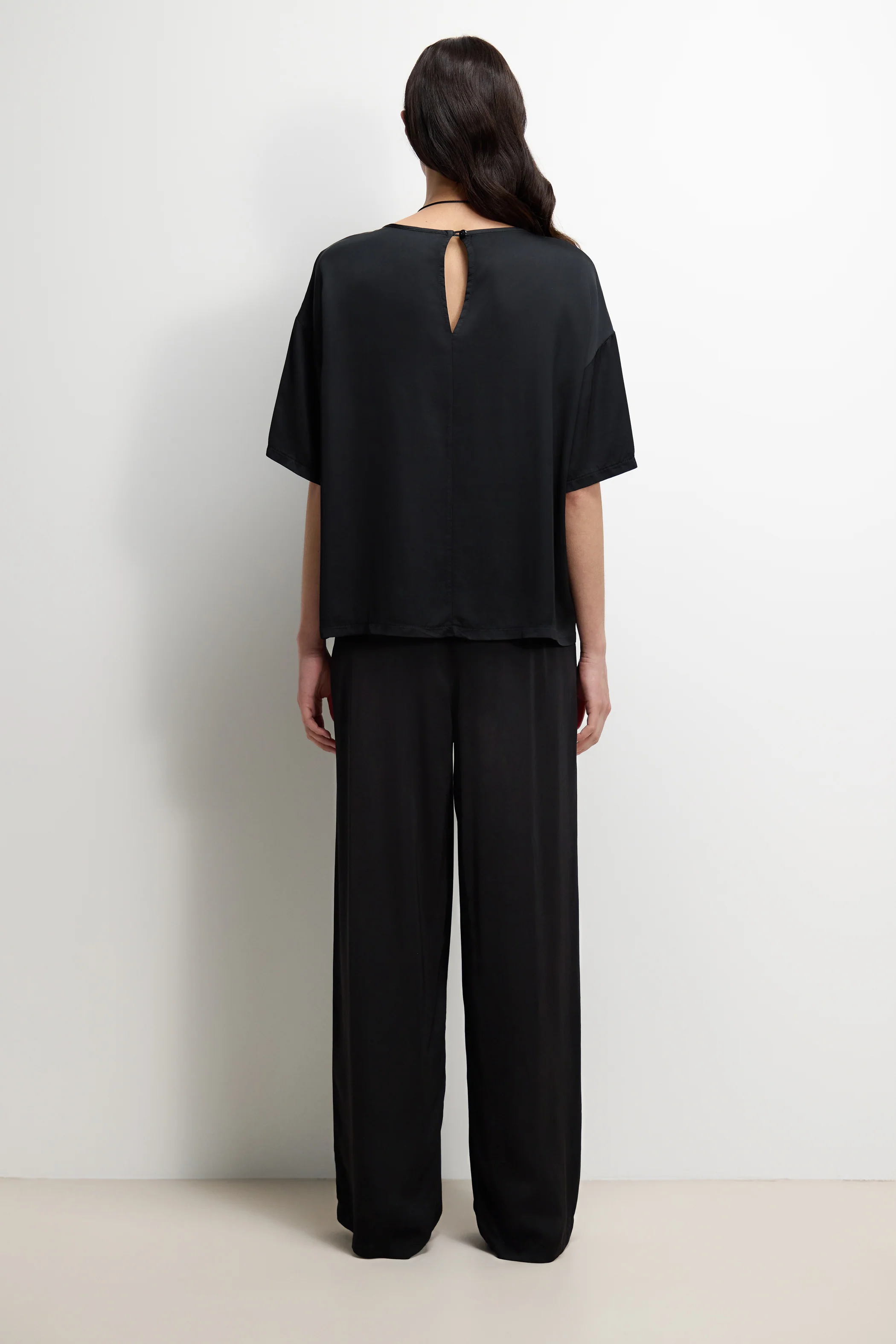 Mila Back Slit Satin Top | Black - Image 2
