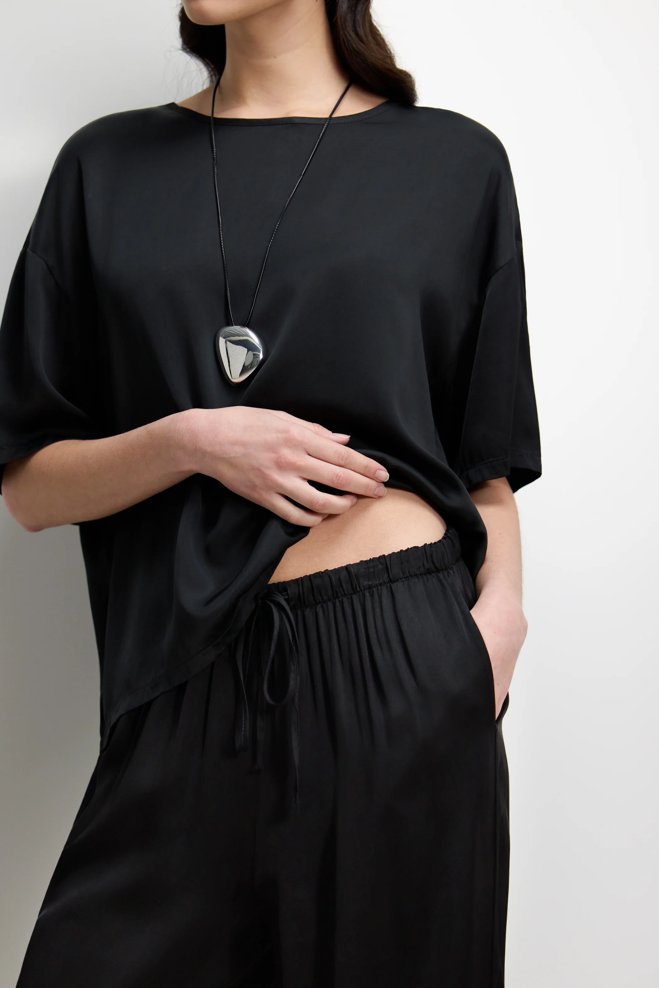 Corin Elastic Waist Satin Trousers | Black - Image 6