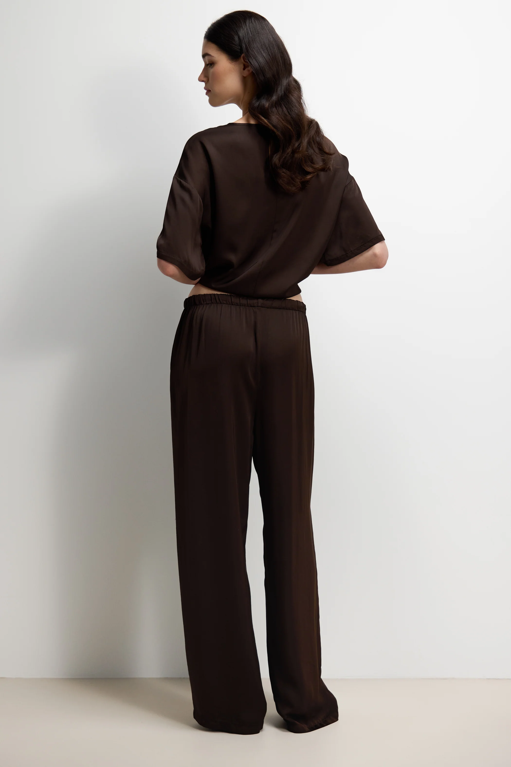 Corin Elastic Waist Satin Trousers | Espresso Brown - Image 3