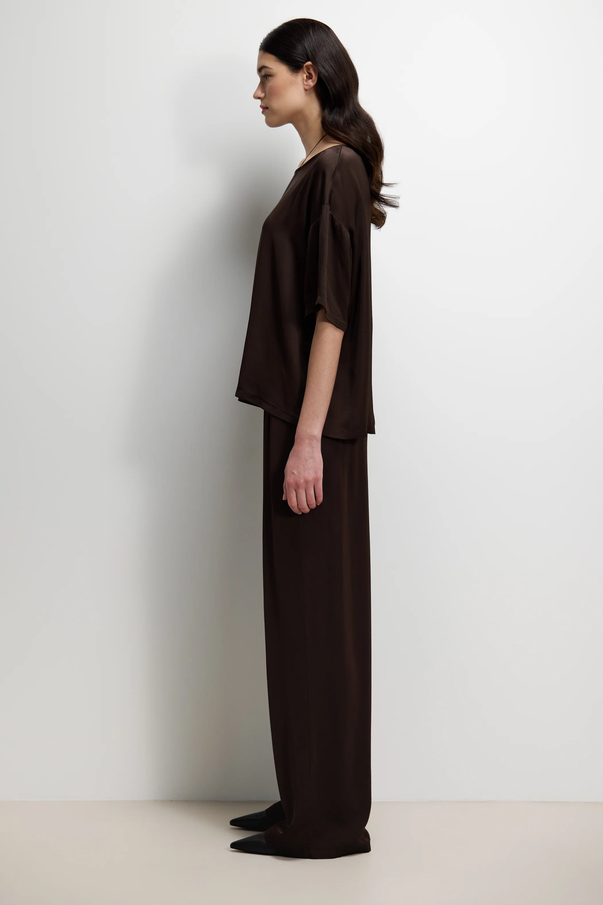Corin Elastic Waist Satin Trousers | Espresso Brown - Image 7
