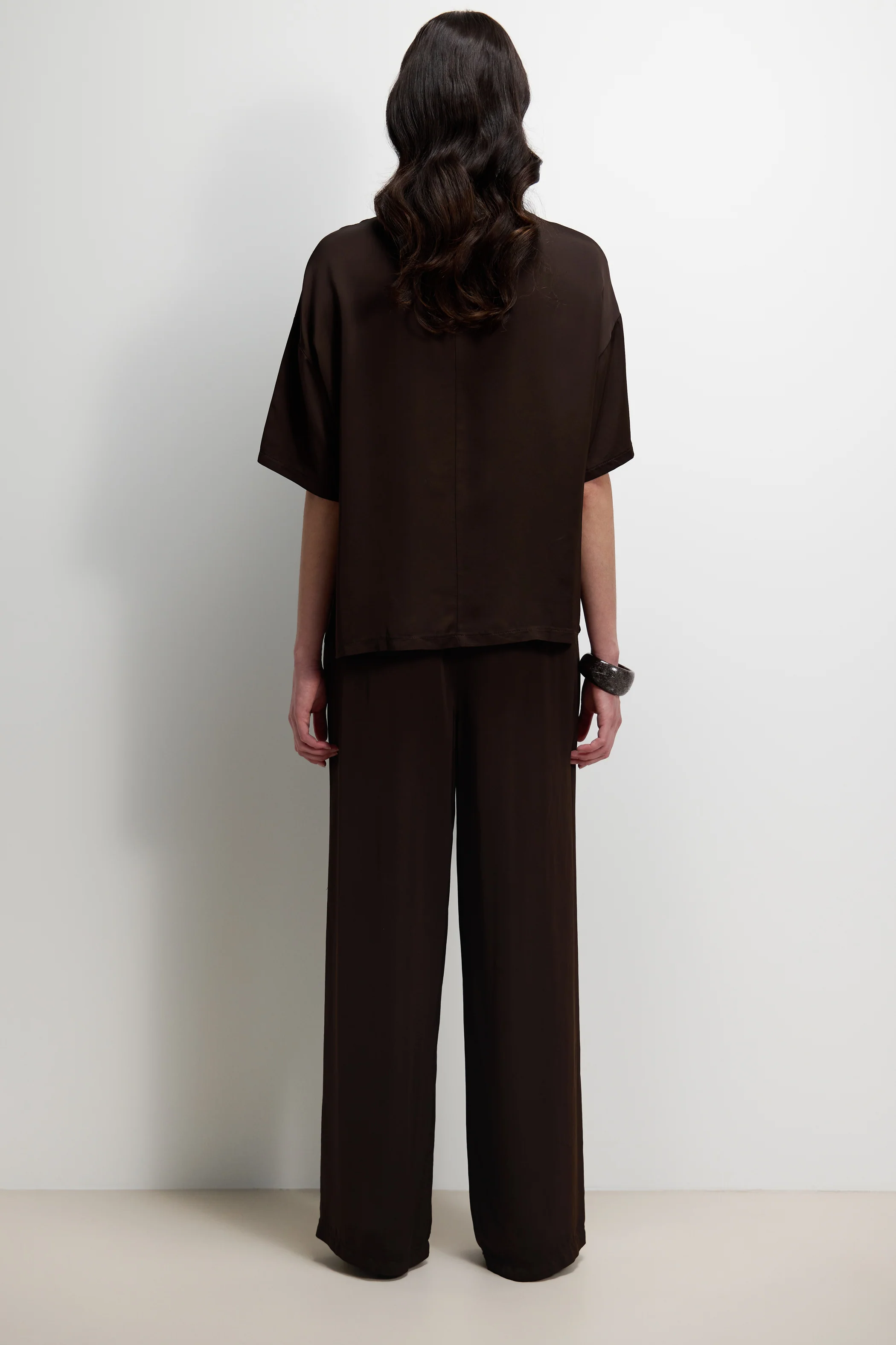 Corin Elastic Waist Satin Trousers | Espresso Brown - Image 8